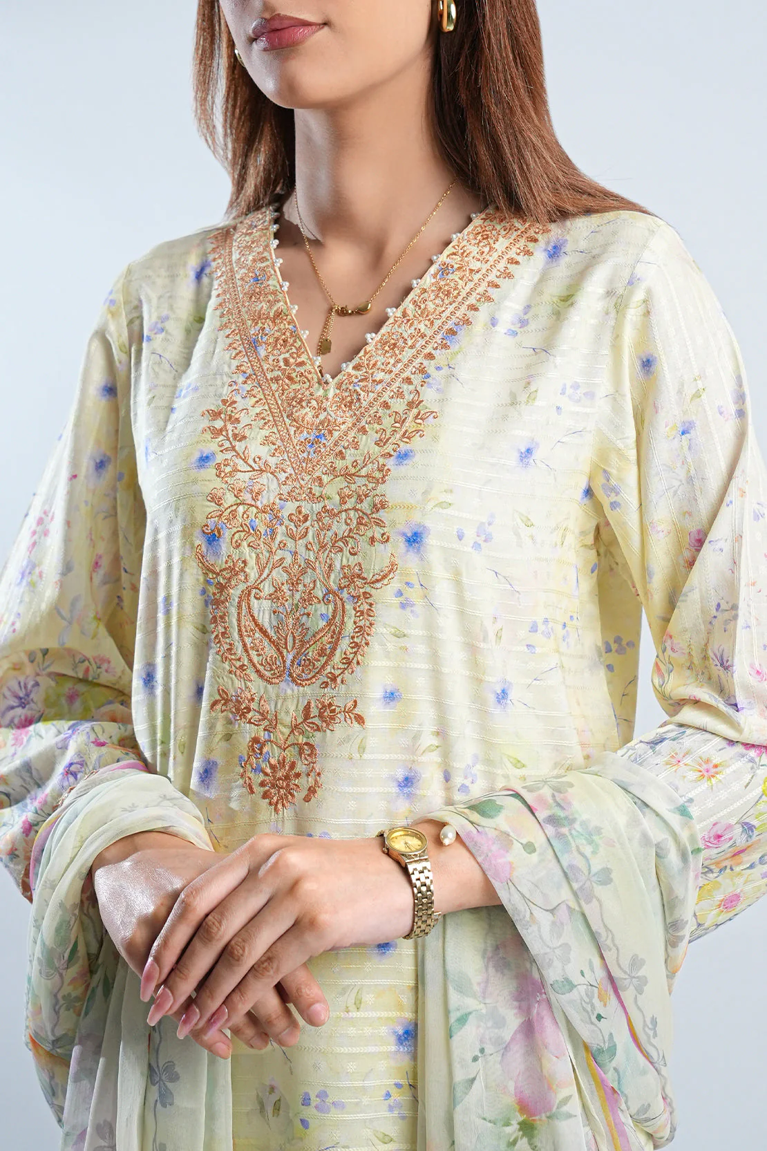 Embroidered Cotton Jacquard Stitched 2 Piece (Shirt/Trouser)