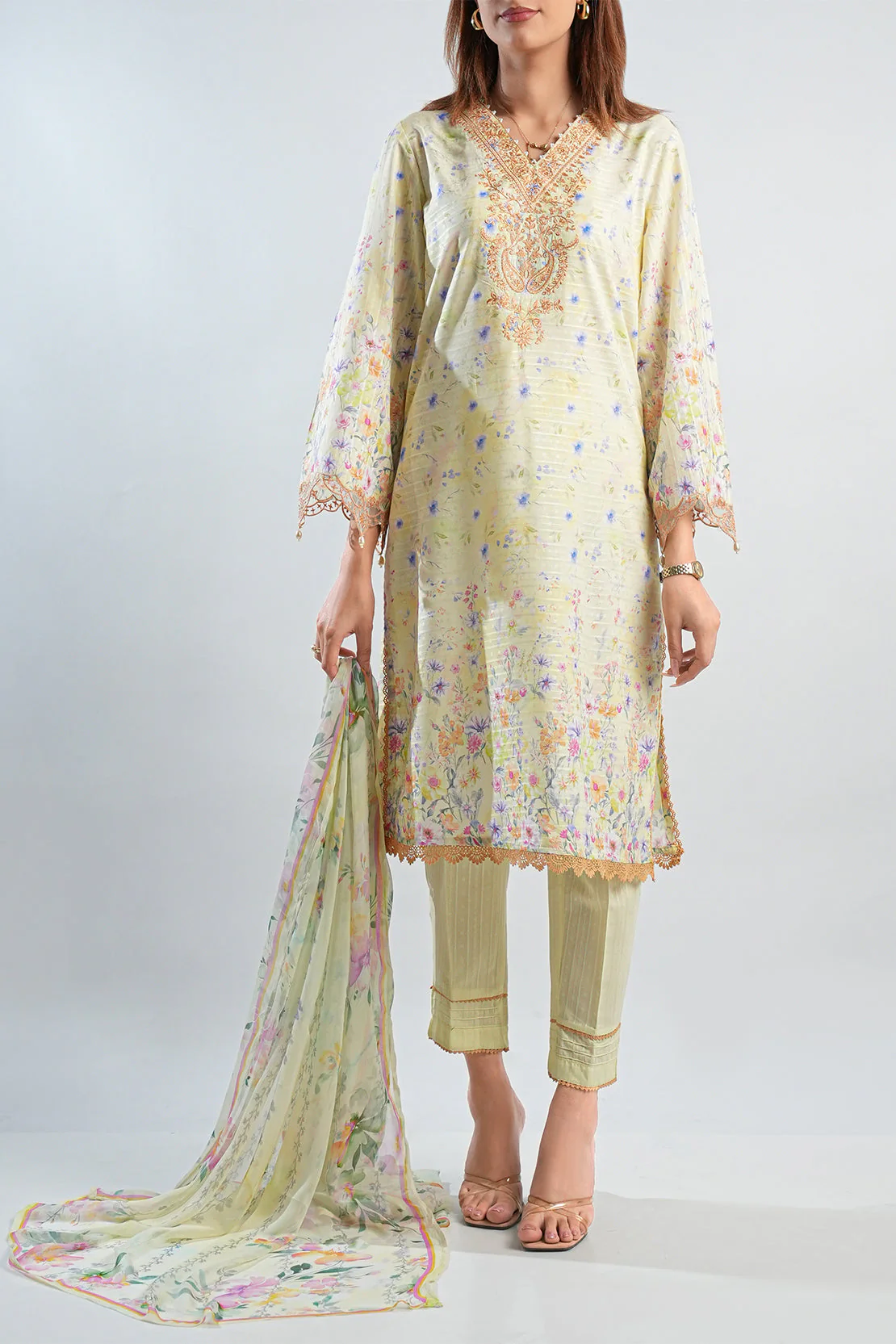 Embroidered Cotton Jacquard Stitched 2 Piece (Shirt/Trouser) - Image 2