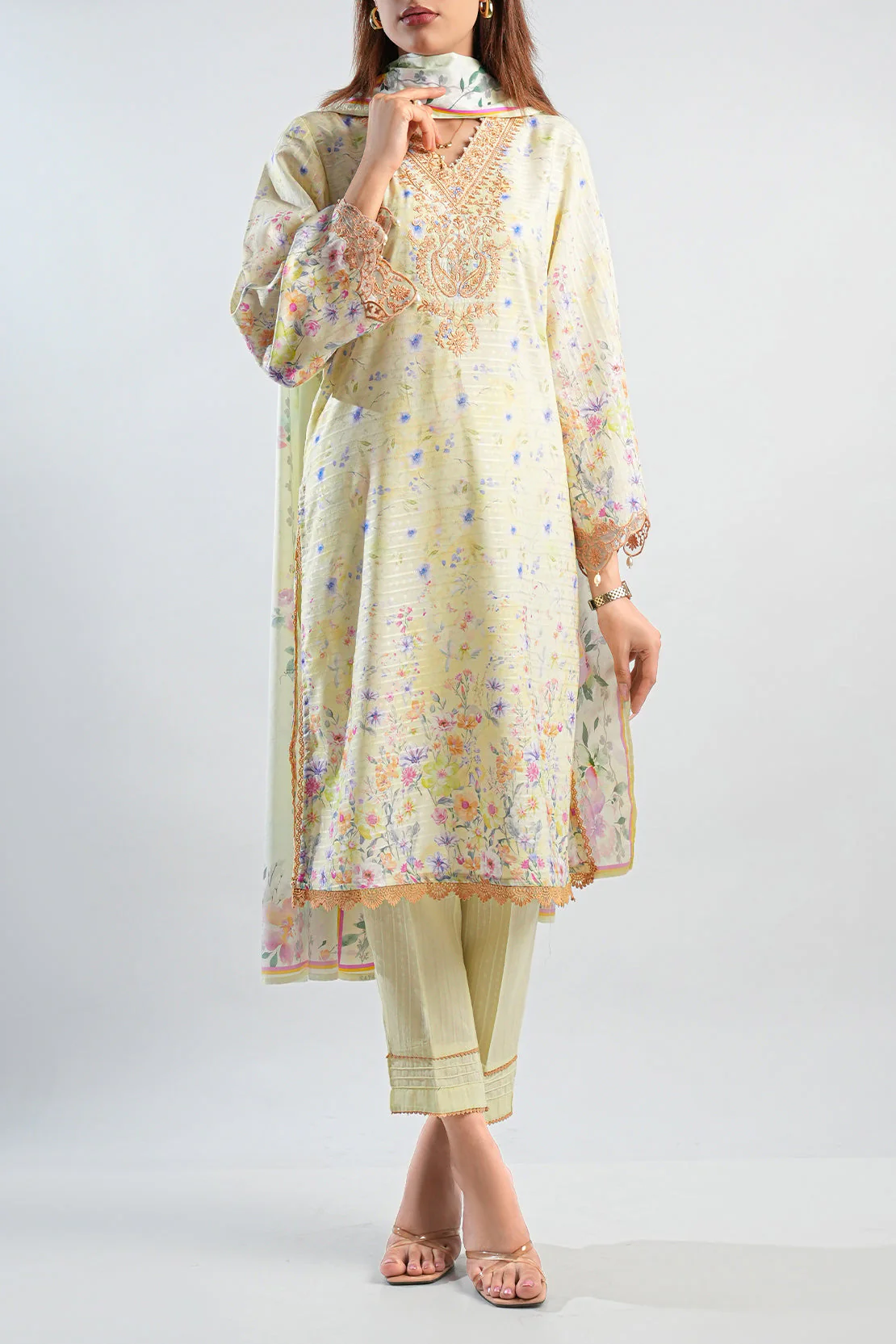 Embroidered Cotton Jacquard Stitched 2 Piece (Shirt/Trouser) - Image 4