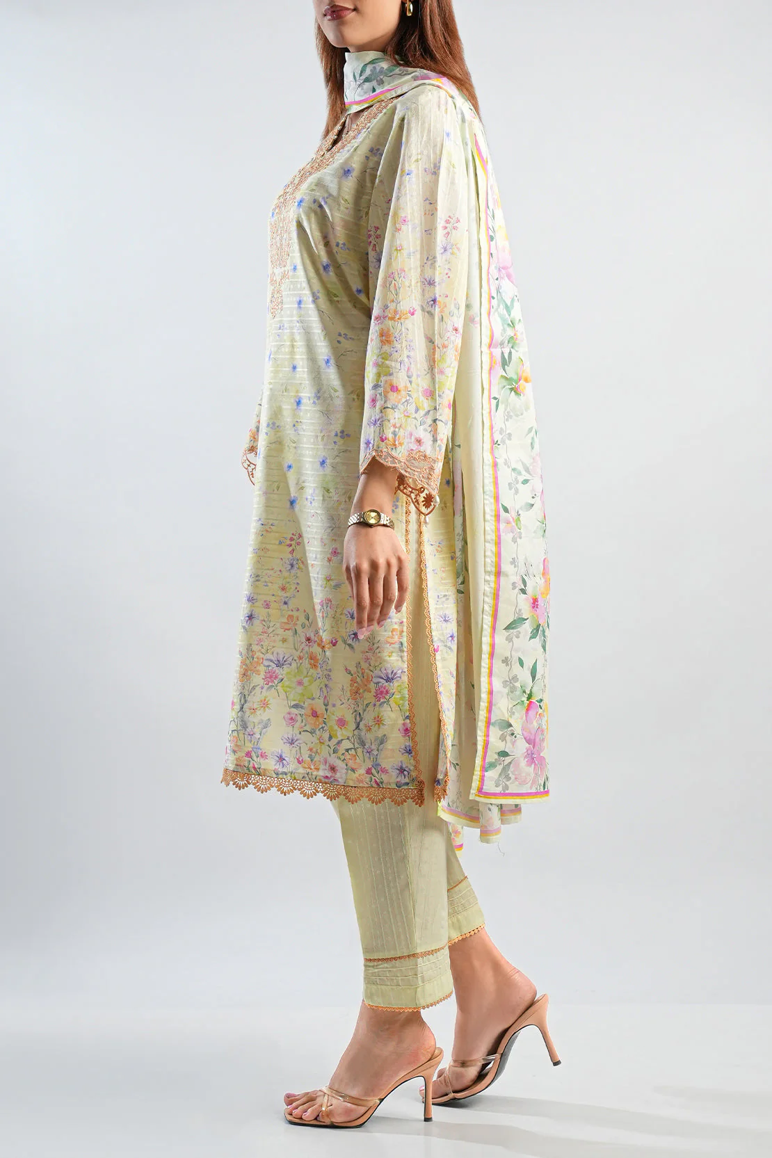 Embroidered Cotton Jacquard Stitched 2 Piece (Shirt/Trouser) - Image 5