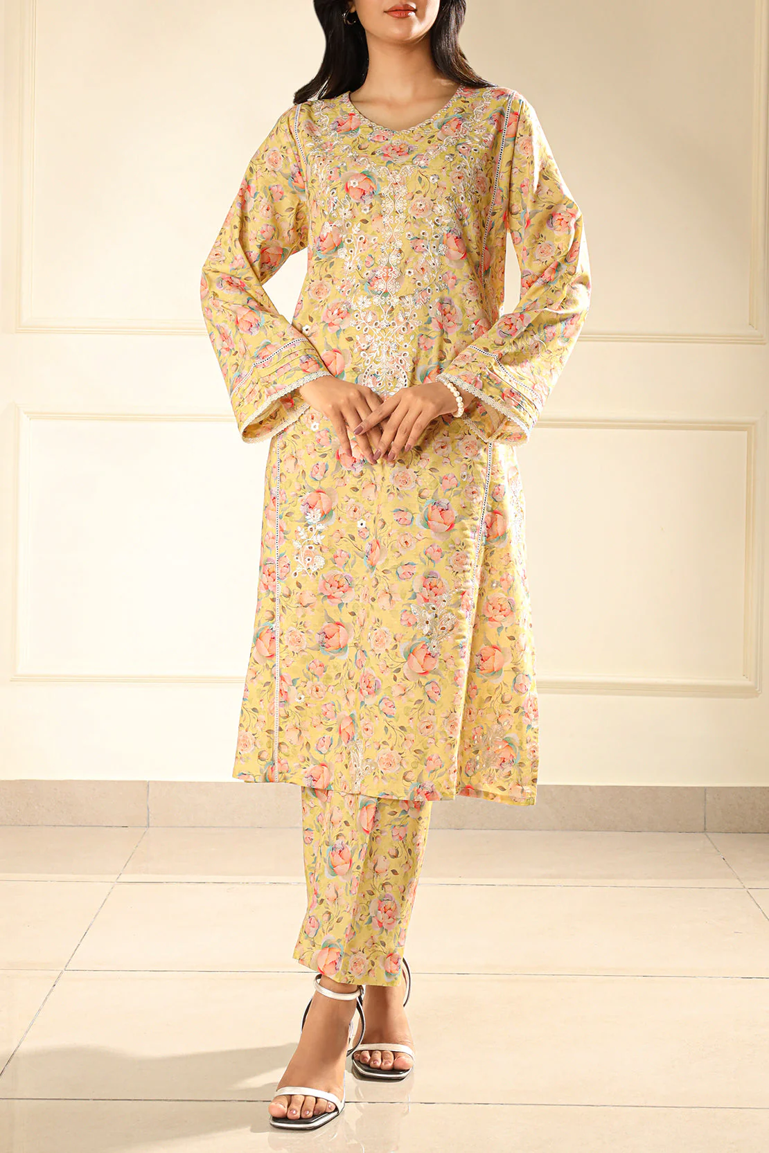 Embroidered Cotton Jacquard Stitched 2 piece (Shirt/Trouser) - Image 4