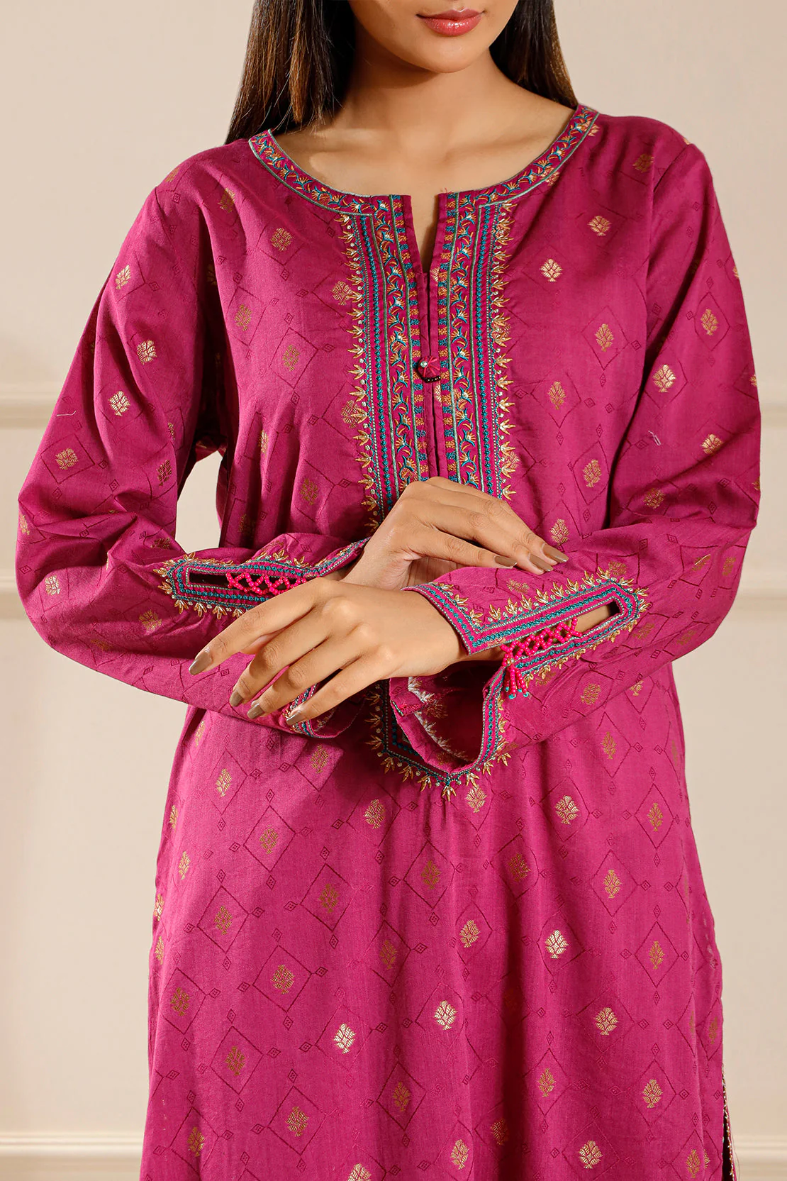 Embroidered Cotton Jacquard Stitched 2 Piece (Shirt/Trouser) - Image 3