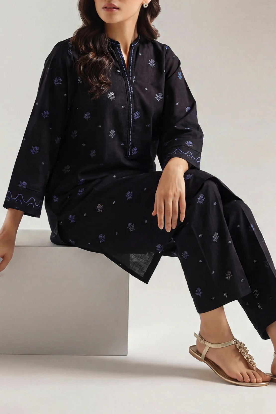 Embroidered Cotton Jacquard Stitched 2 Piece (Shirt/Trouser) - Image 2