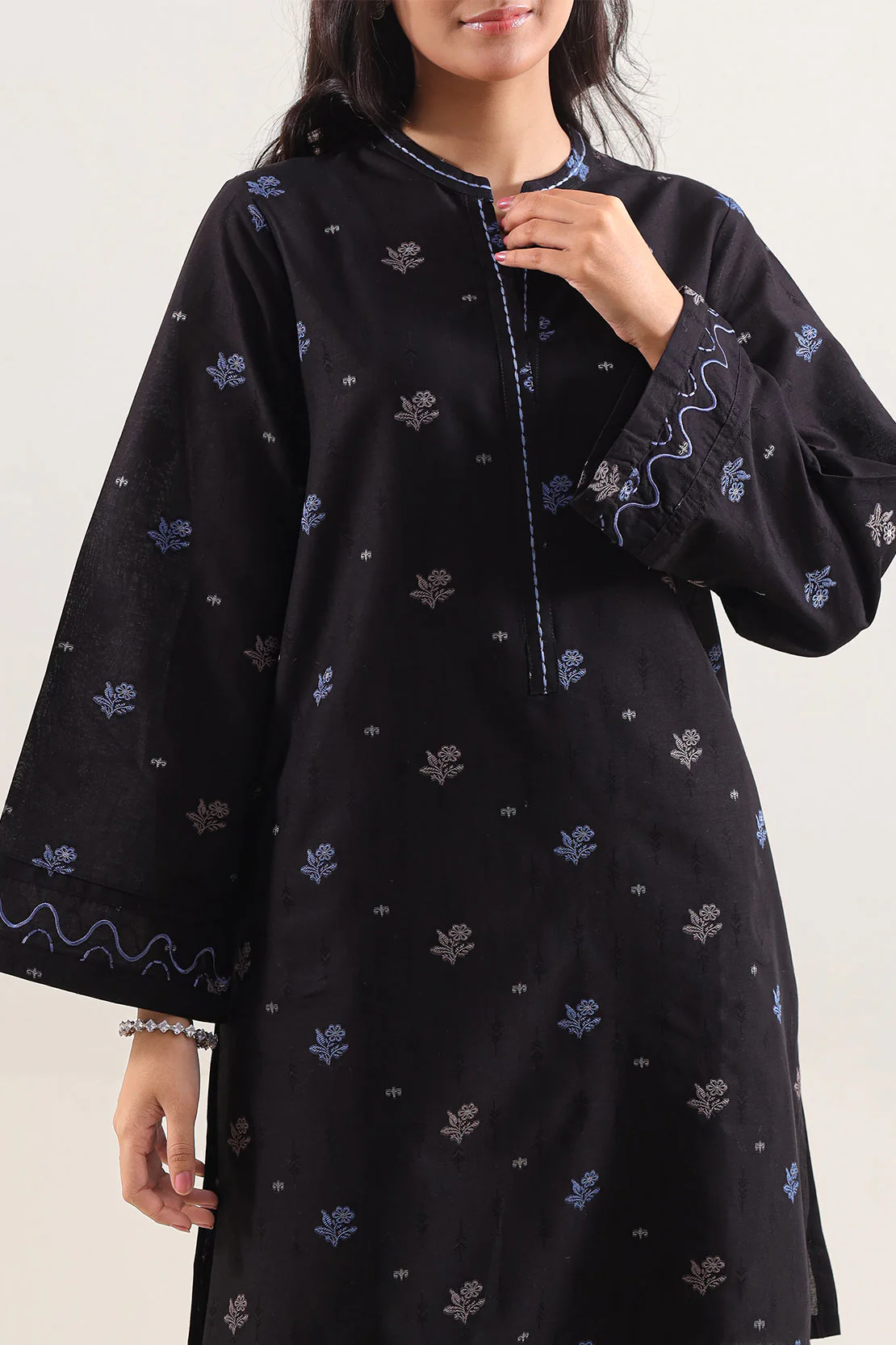 Embroidered Cotton Jacquard Stitched 2 Piece (Shirt/Trouser) - Image 3
