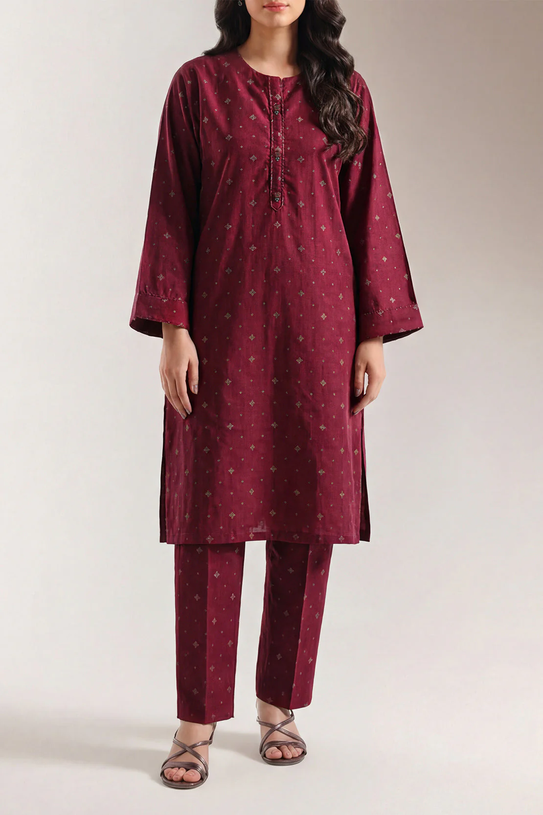 Embroidered Cotton Jacquard Stitched 2 Piece (Shirt/Trouser)