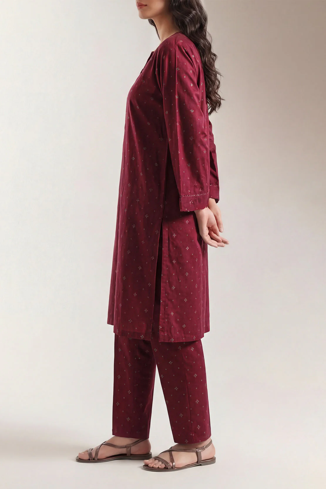 Embroidered Cotton Jacquard Stitched 2 Piece (Shirt/Trouser) - Image 3