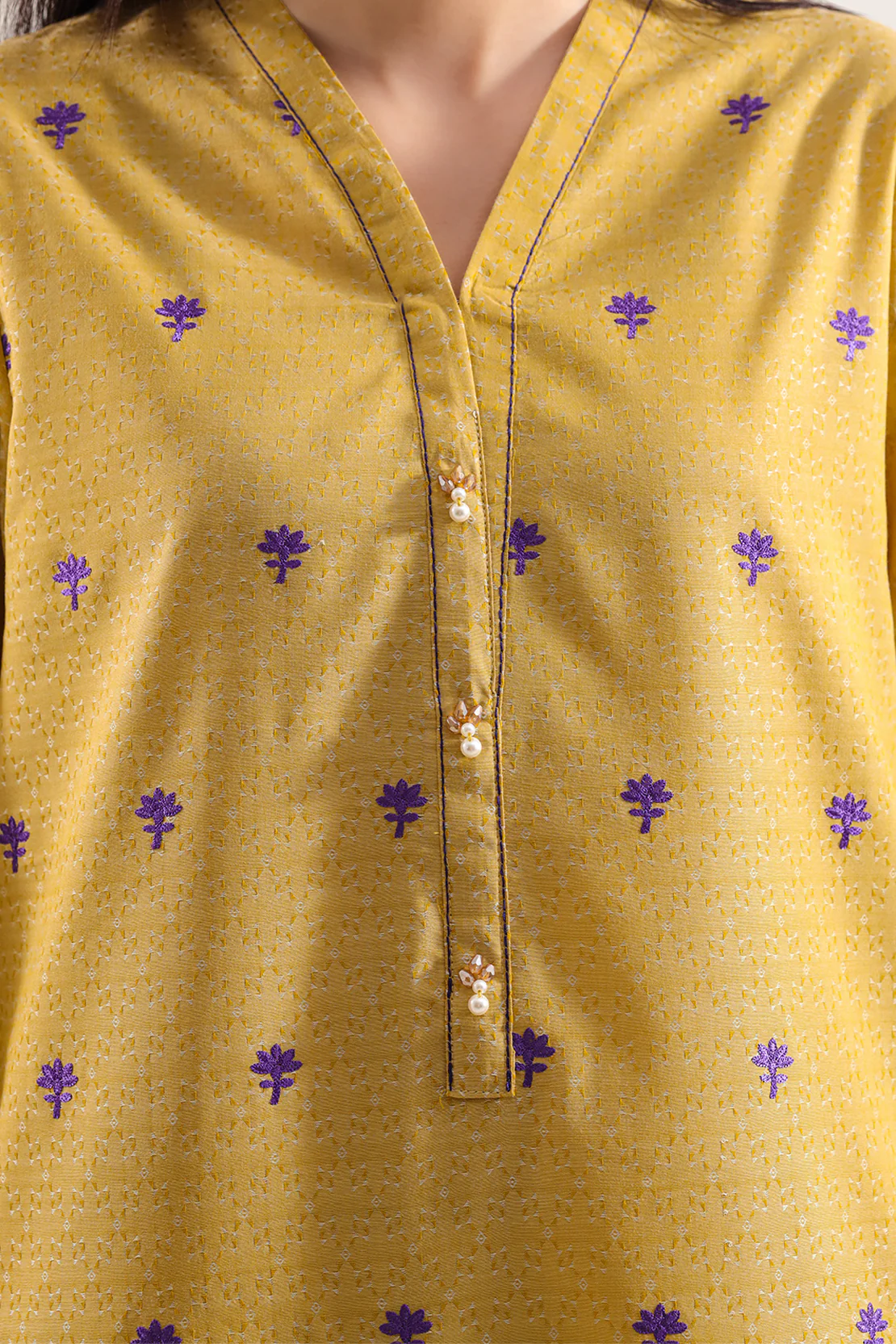 Embroidered Cotton Jacquard Stitched 2 Piece (Shirt/Trouser) - Image 4