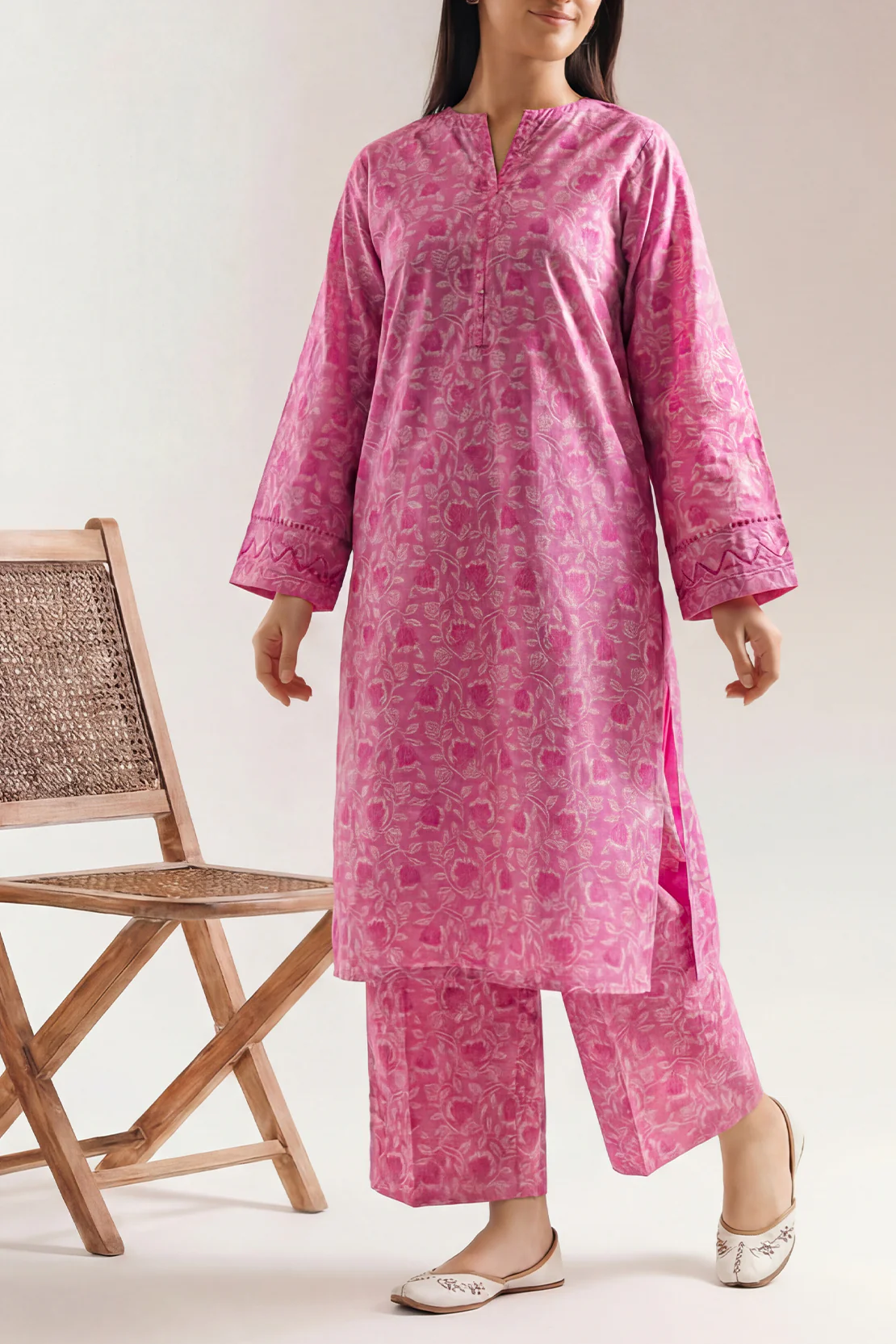Embroidered Cotton Jacquard Stitched 2 Piece (Shirt/Trouser) - Image 2