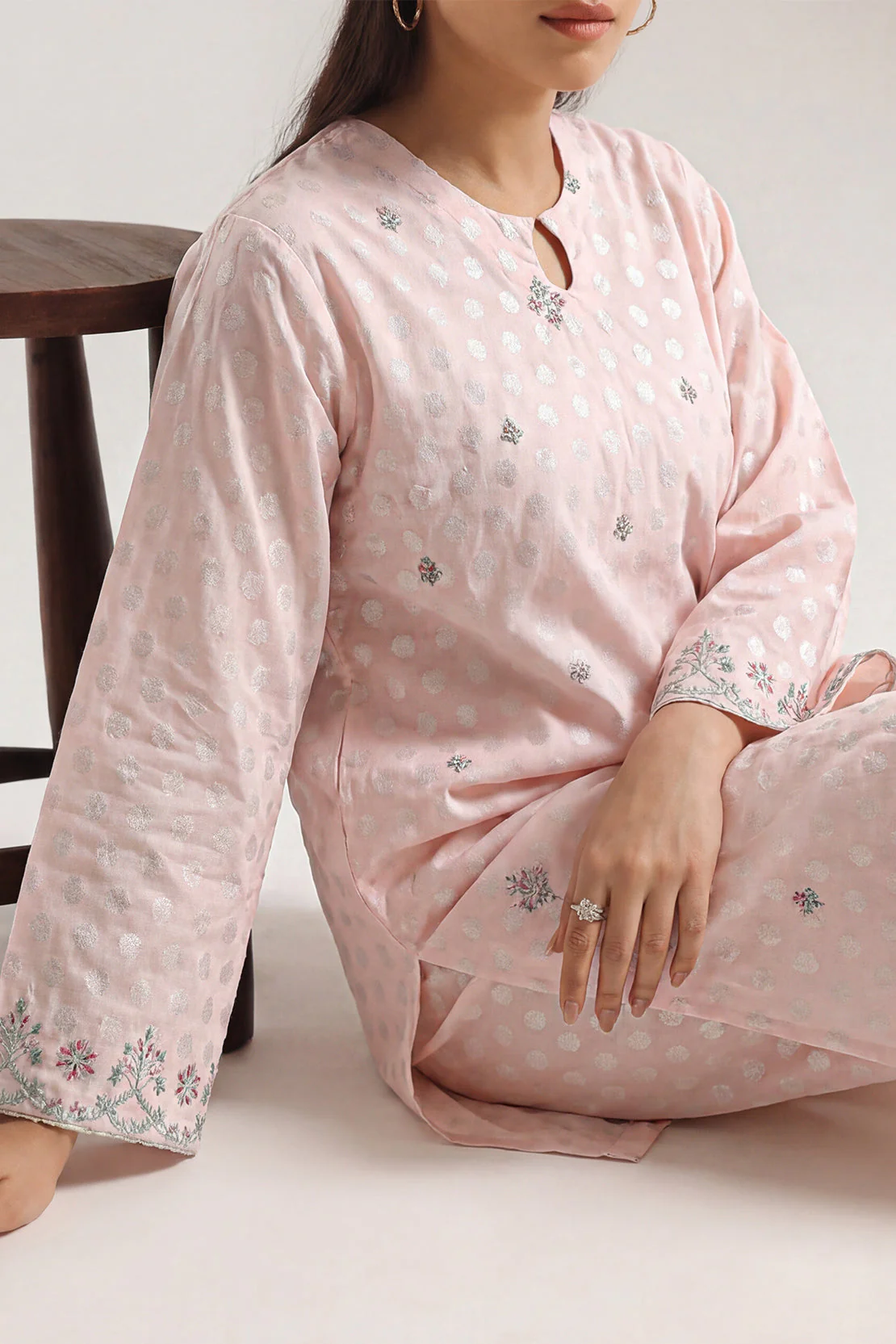 Embroidered Cotton Jacquard Stitched 2 Piece (Shirt/Trouser)