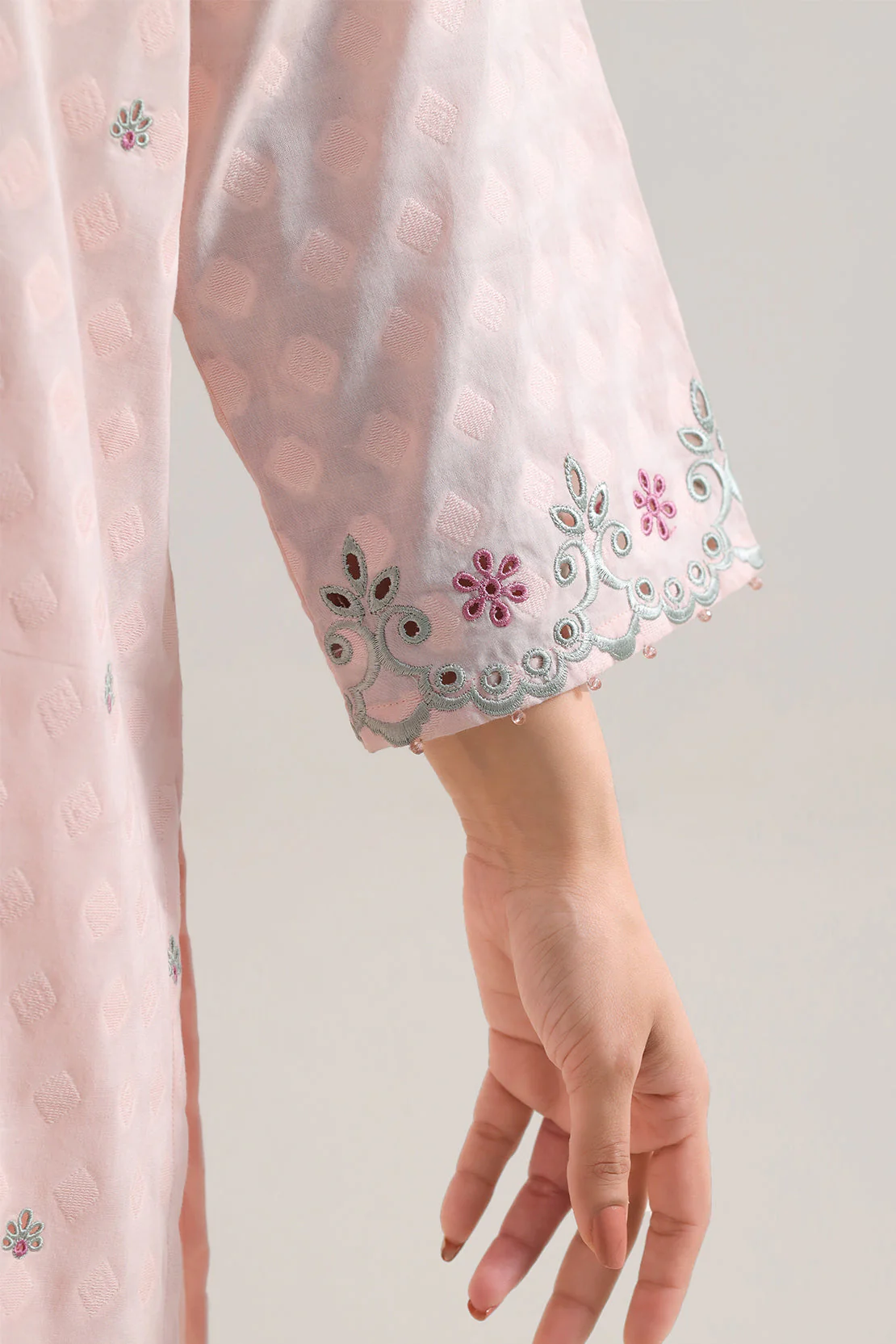 Embroidered Cotton Jacquard Stitched 2 Piece (Shirt/Trouser) - Image 4