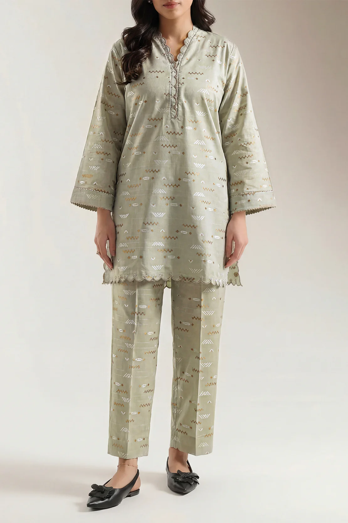 Embroidered Cotton Jacquard Stitched 2 Piece (Shirt/Trouser) - Image 2