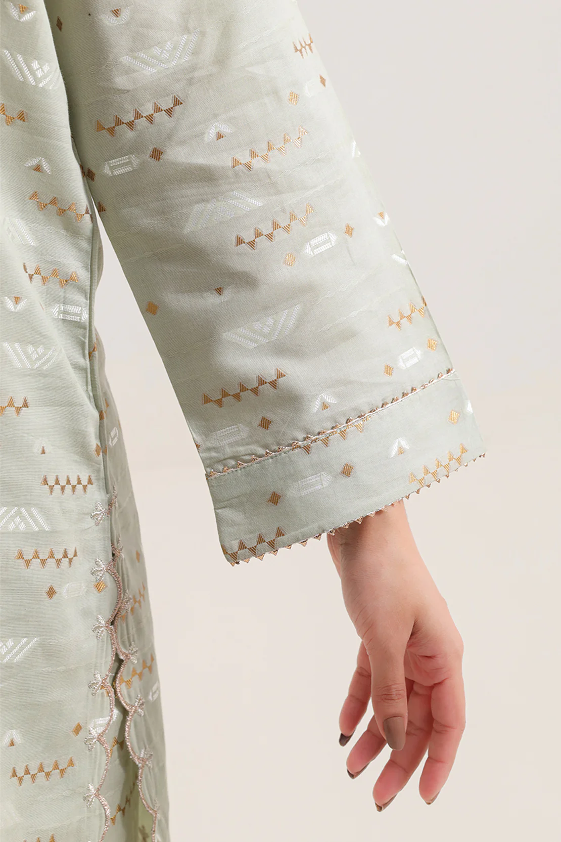 Embroidered Cotton Jacquard Stitched 2 Piece (Shirt/Trouser) - Image 4