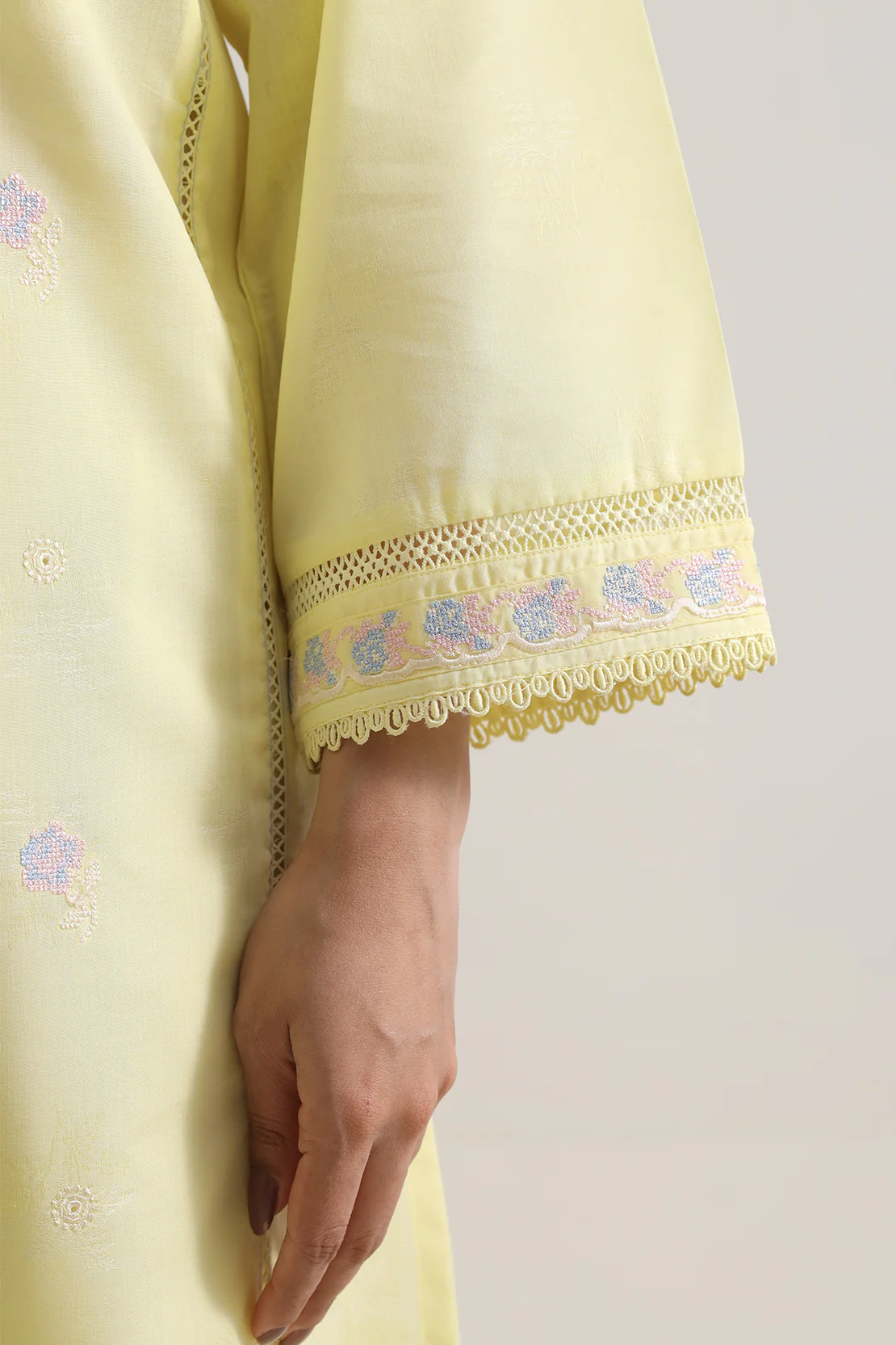 Embroidered Cotton Jacquard Stitched 2 Piece (Shirt/Trouser) - Image 5