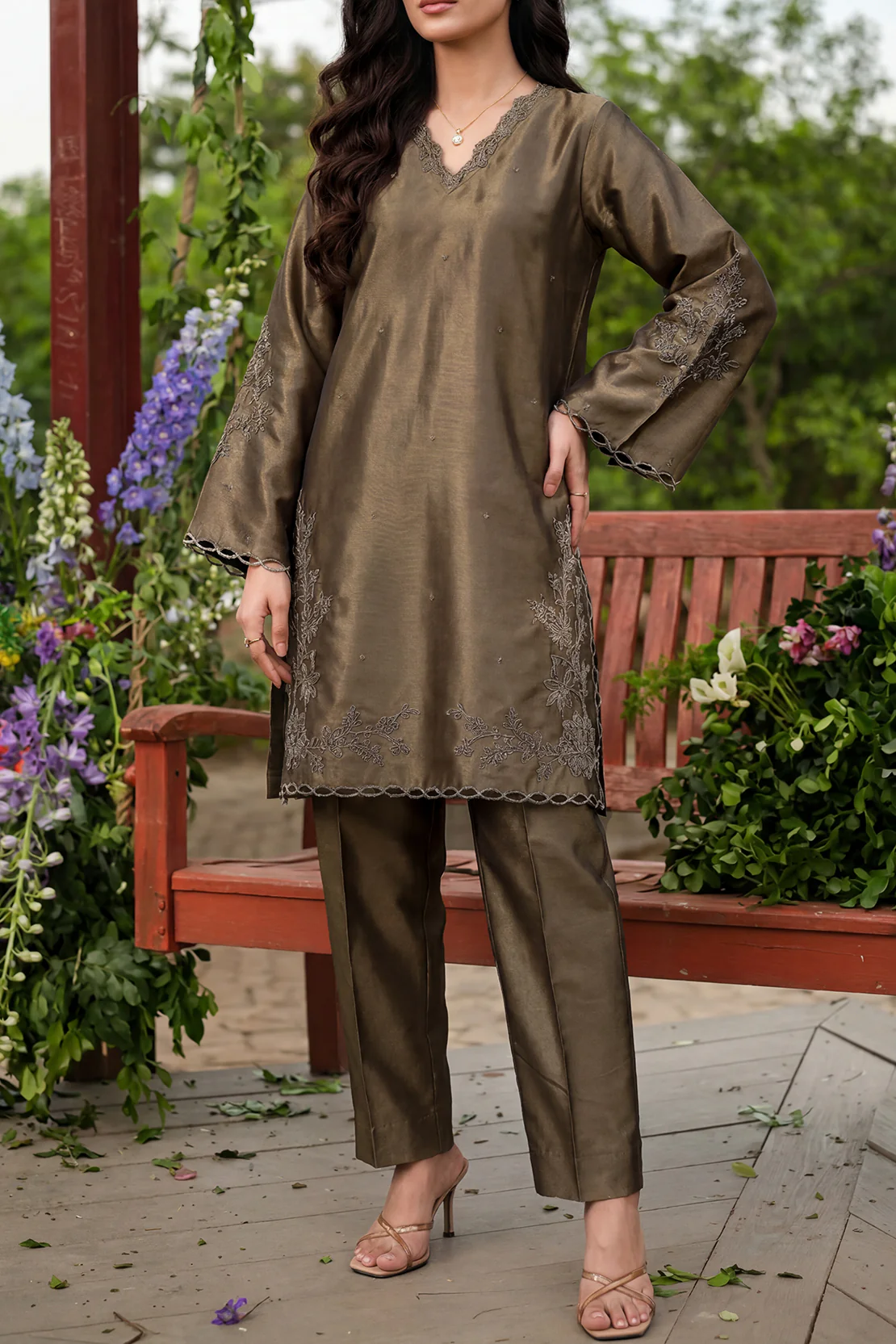 Embroidered Cotton Jacquard Stitched 2 Piece (Shirt/Trouser)