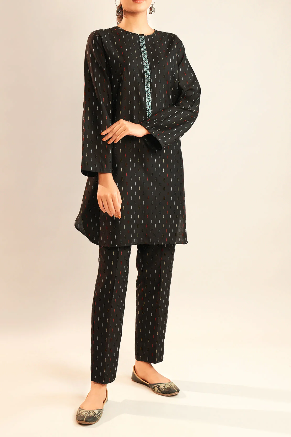 Embroidered Cotton Jacquard Stitched 2 Piece (Shirt/Trouser) - Image 2