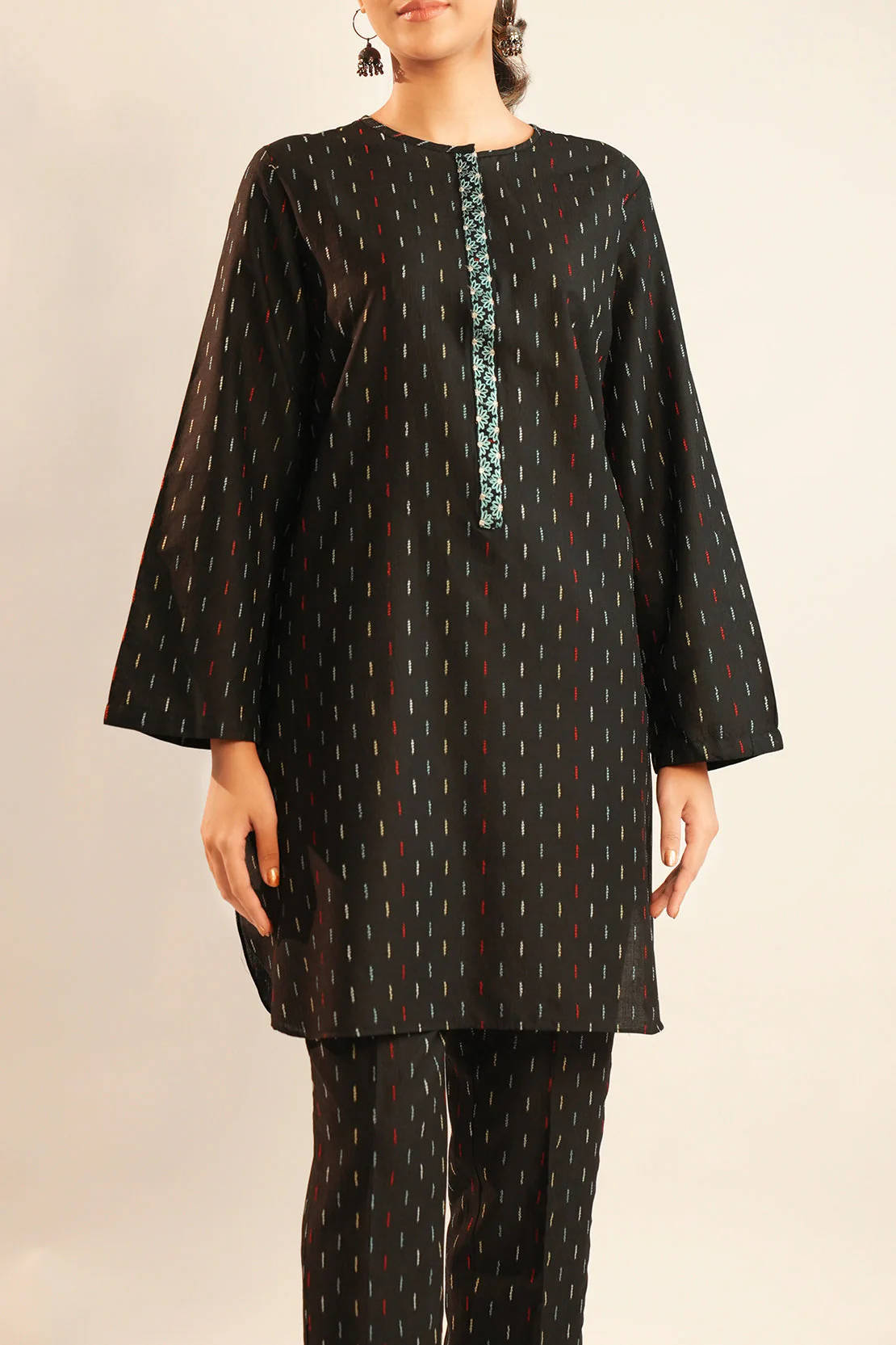 Embroidered Cotton Jacquard Stitched 2 Piece (Shirt/Trouser) - Image 3