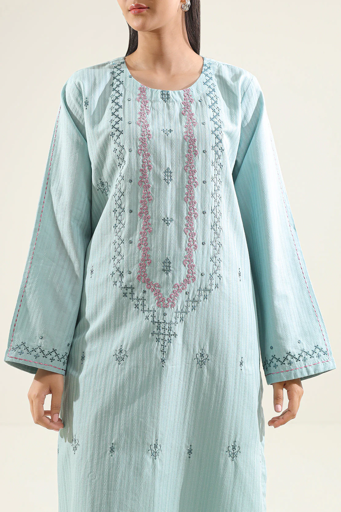 Embroidered Cotton Jacquard Stitched 2 Piece (Shirt/Trouser) - Image 2