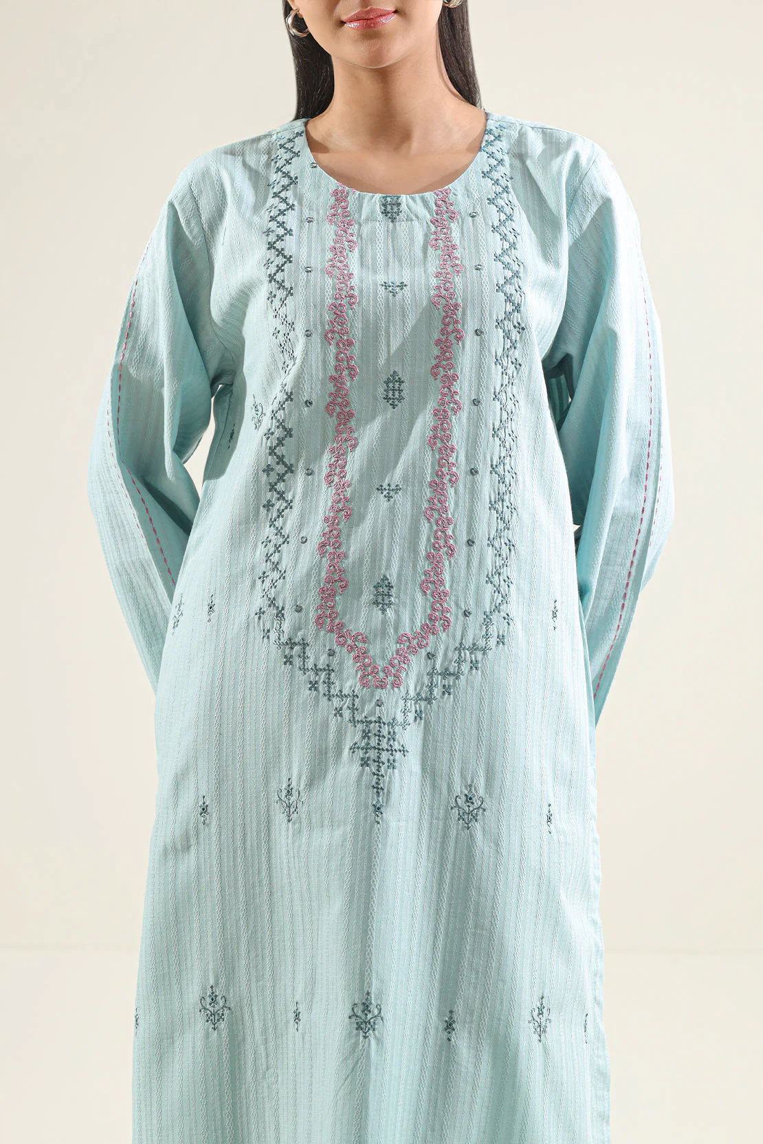Embroidered Cotton Jacquard Stitched 2 Piece (Shirt/Trouser) - Image 3
