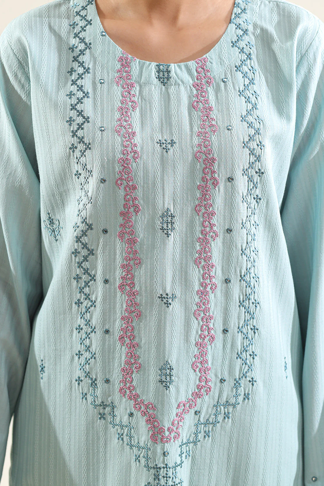 Embroidered Cotton Jacquard Stitched 2 Piece (Shirt/Trouser) - Image 4