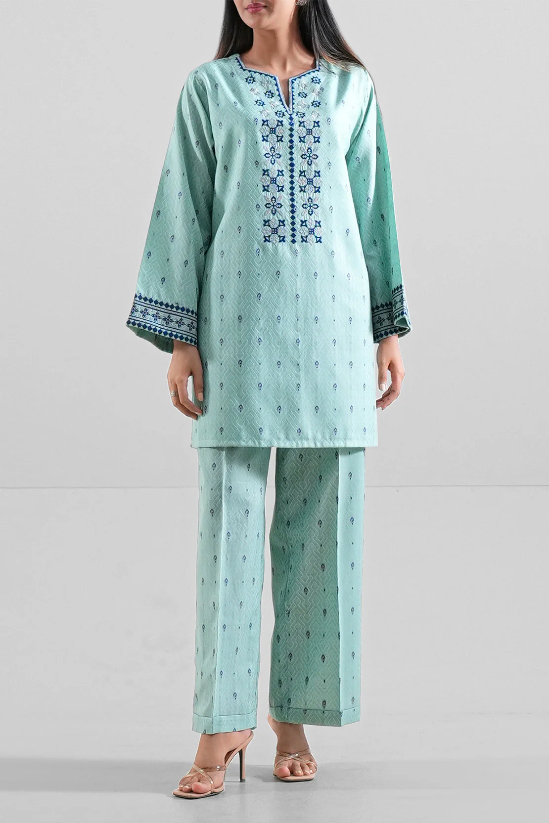 Embroidered Cotton Jacquard Stitched 2 Piece (Shirt/Trouser)