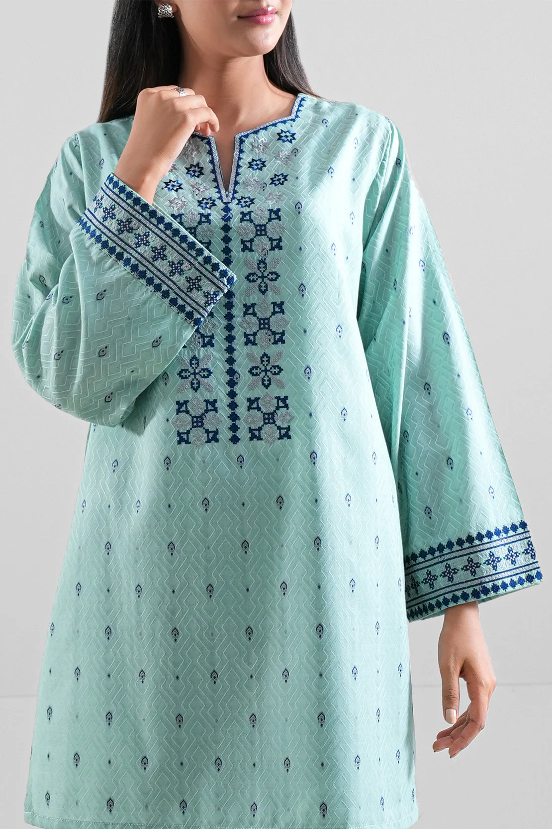 Embroidered Cotton Jacquard Stitched 2 Piece (Shirt/Trouser) - Image 4