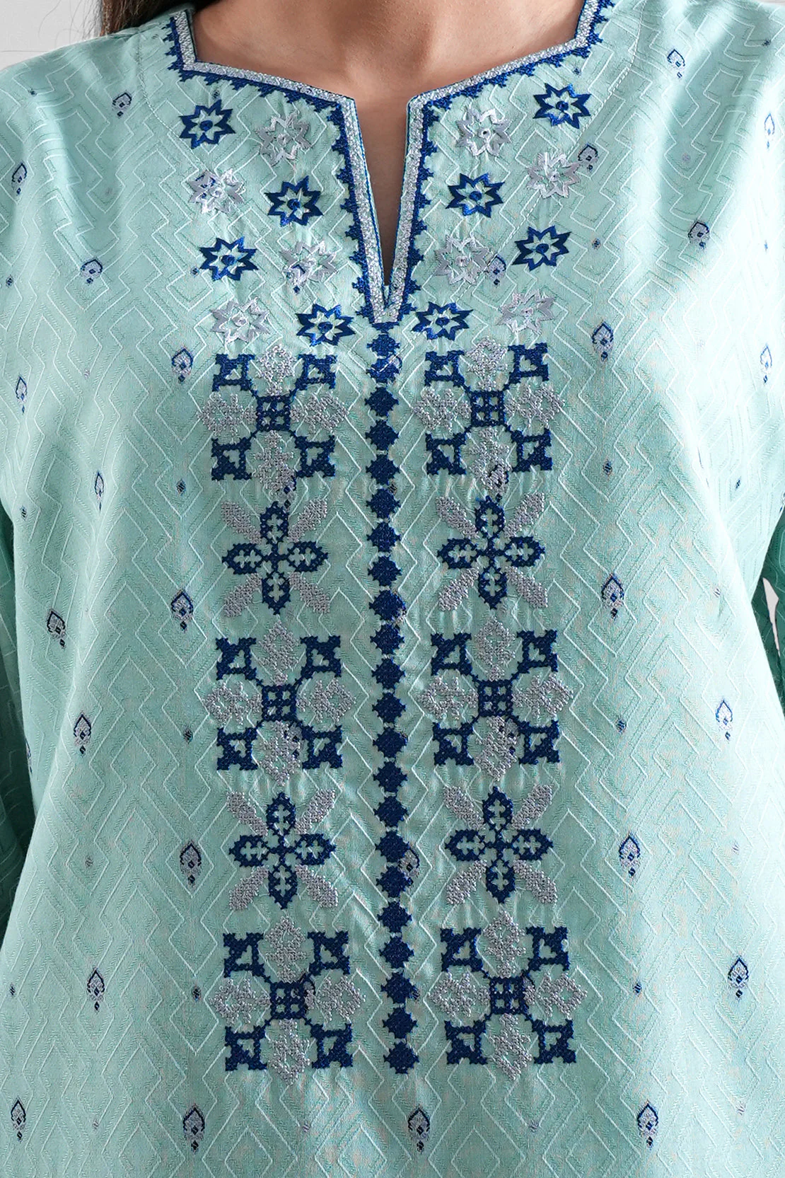 Embroidered Cotton Jacquard Stitched 2 Piece (Shirt/Trouser) - Image 5