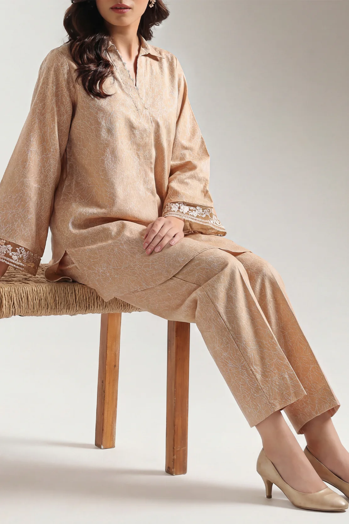 Embroidered Cotton Jacquard Stitched 2 Piece (Shirt/Trouser)