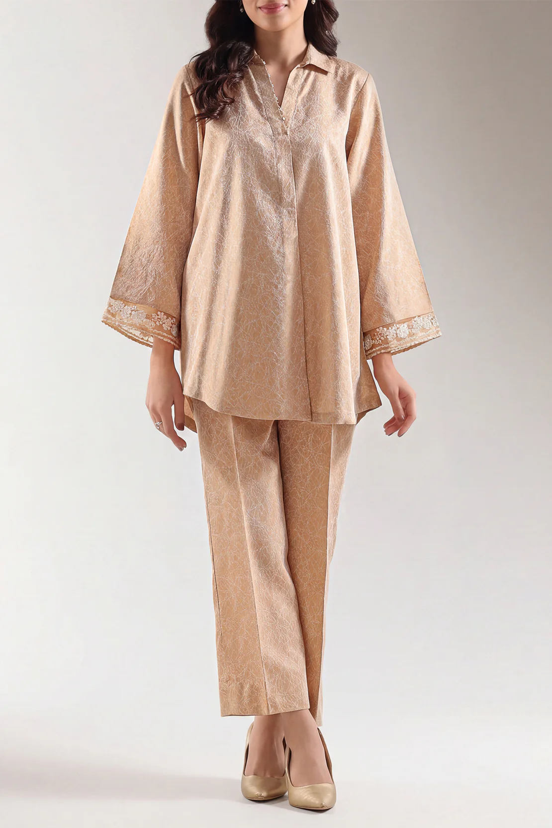 Embroidered Cotton Jacquard Stitched 2 Piece (Shirt/Trouser) - Image 2