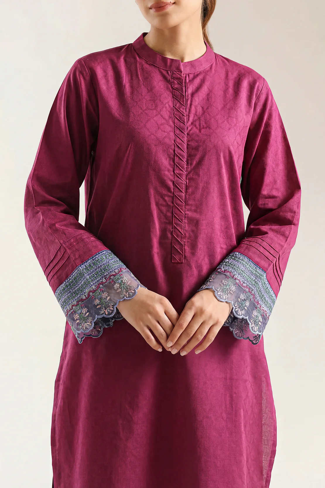 Embroidered Cotton Jacquard Stitched 2 Piece (Shirt/Trouser) - Image 2
