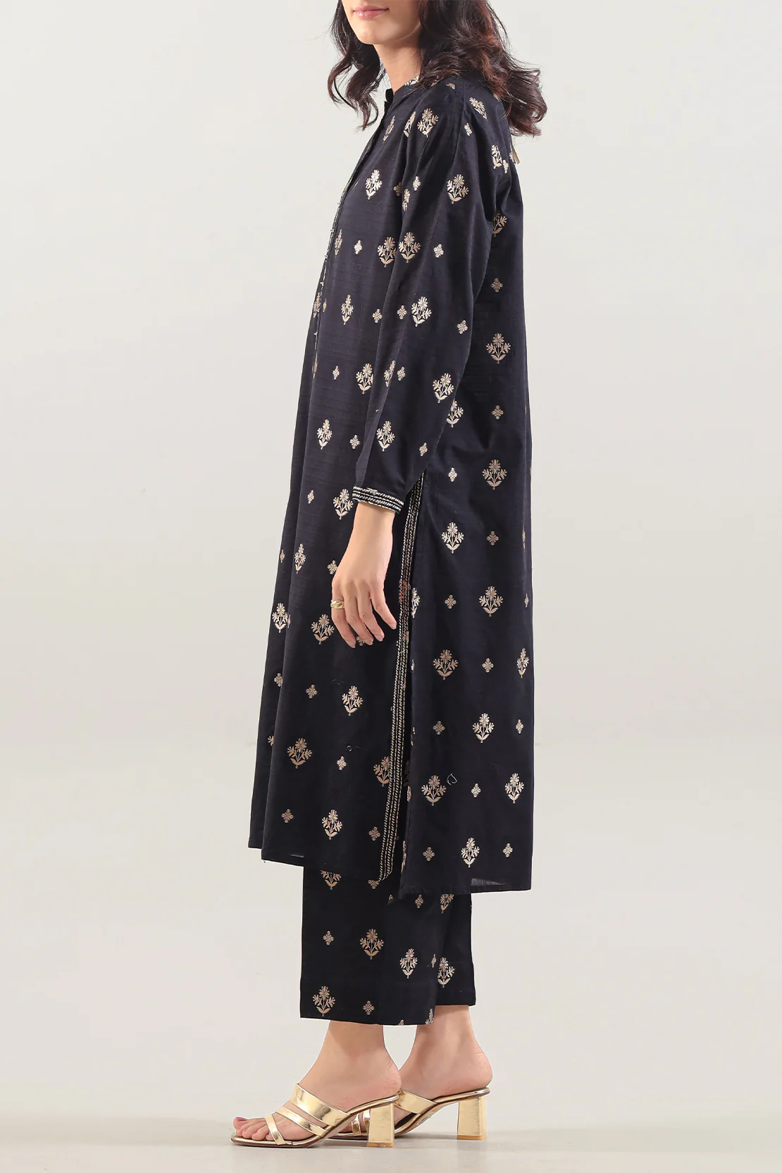 Embroidered Cotton Jacquard Stitched 2 Piece (Shirt/Trouser) - Image 3