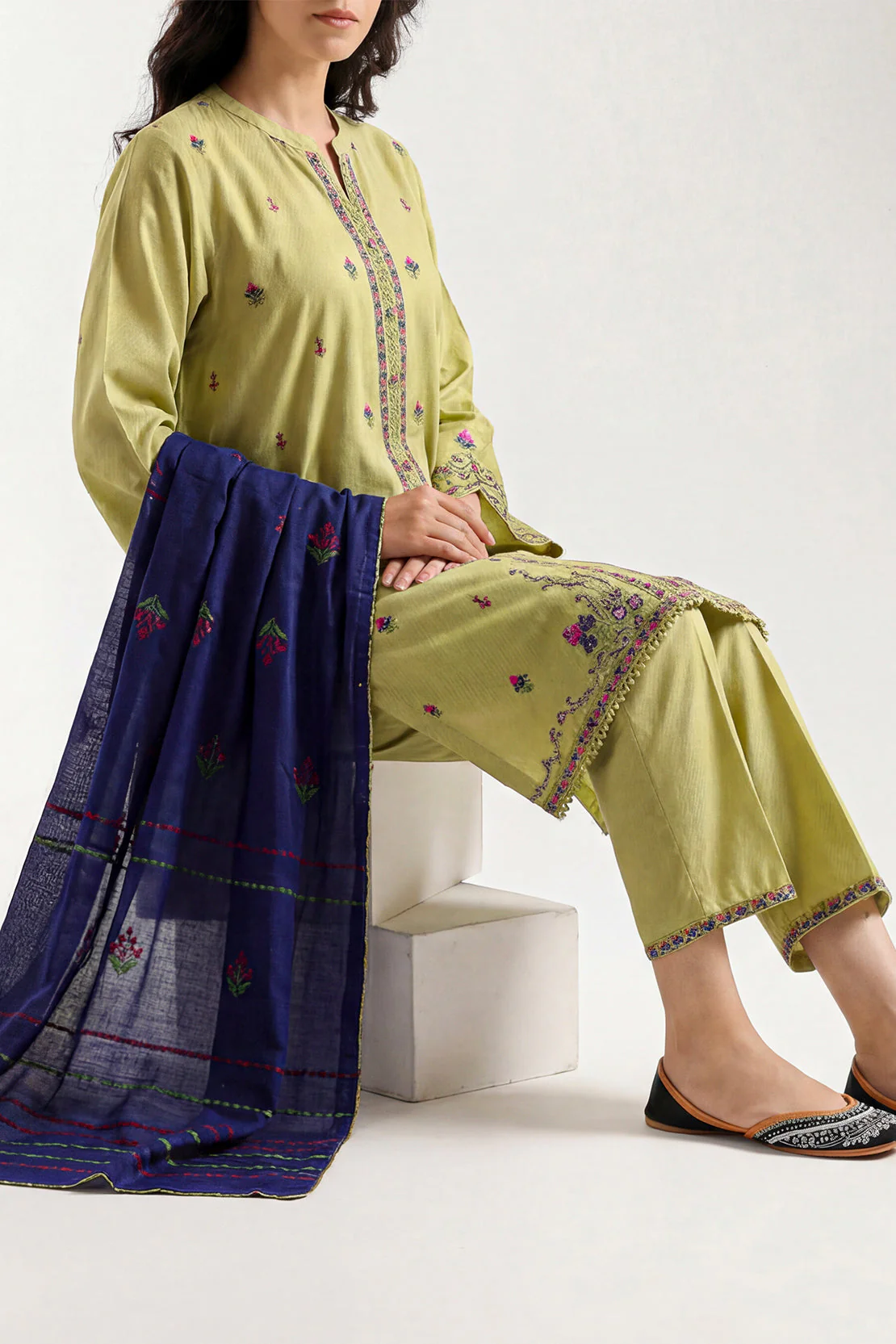 Embroidered Cotton Jacquard Stitched 2 Piece (Shirt/Trouser)