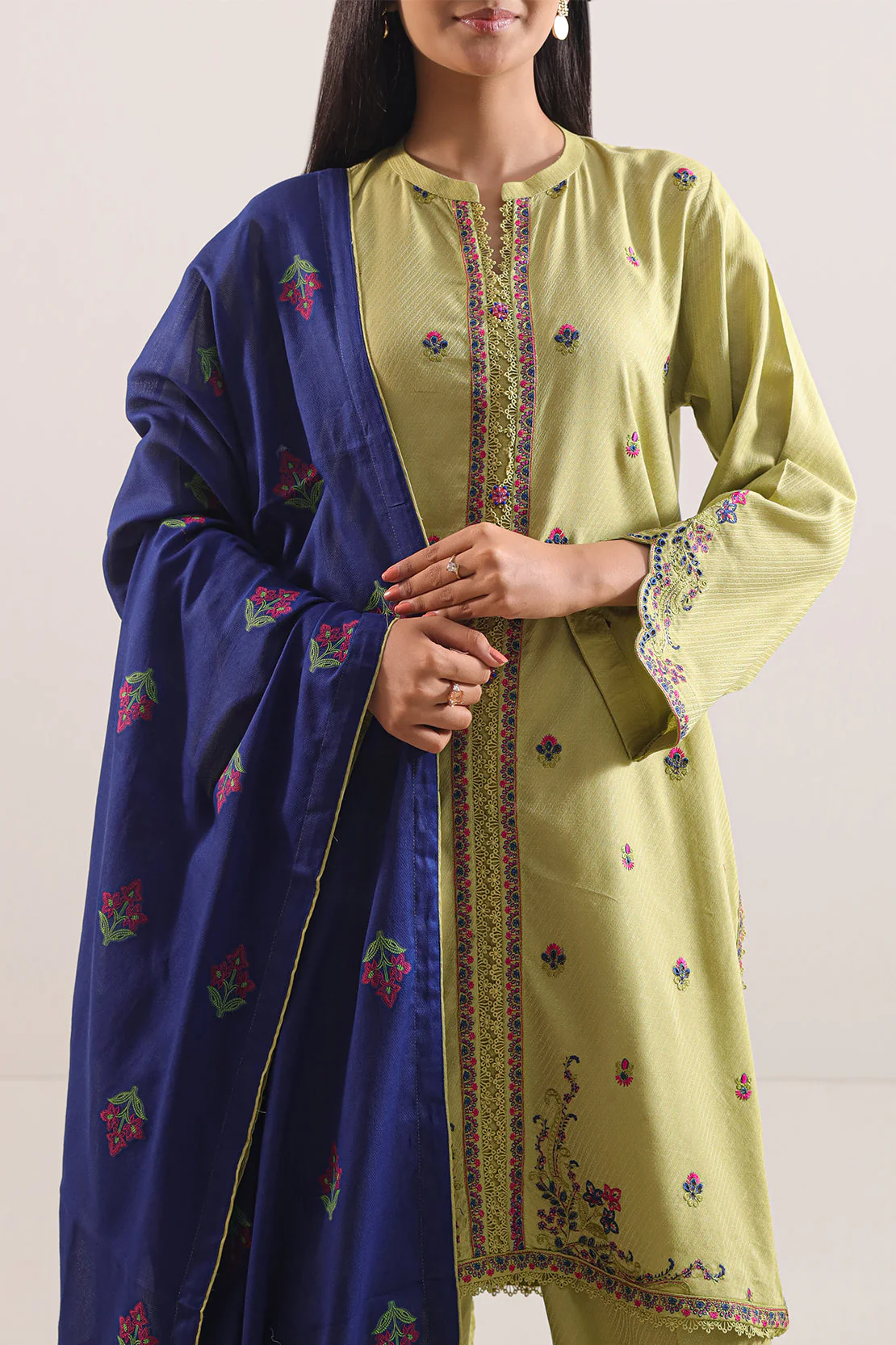 Embroidered Cotton Jacquard Stitched 2 Piece (Shirt/Trouser) - Image 3