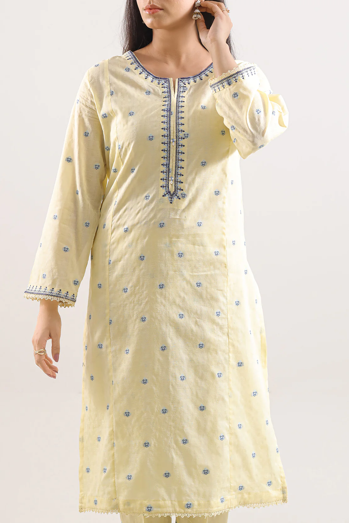 Embroidered Cotton Jacquard Stitched 2 Piece (Shirt/Trouser) - Image 2