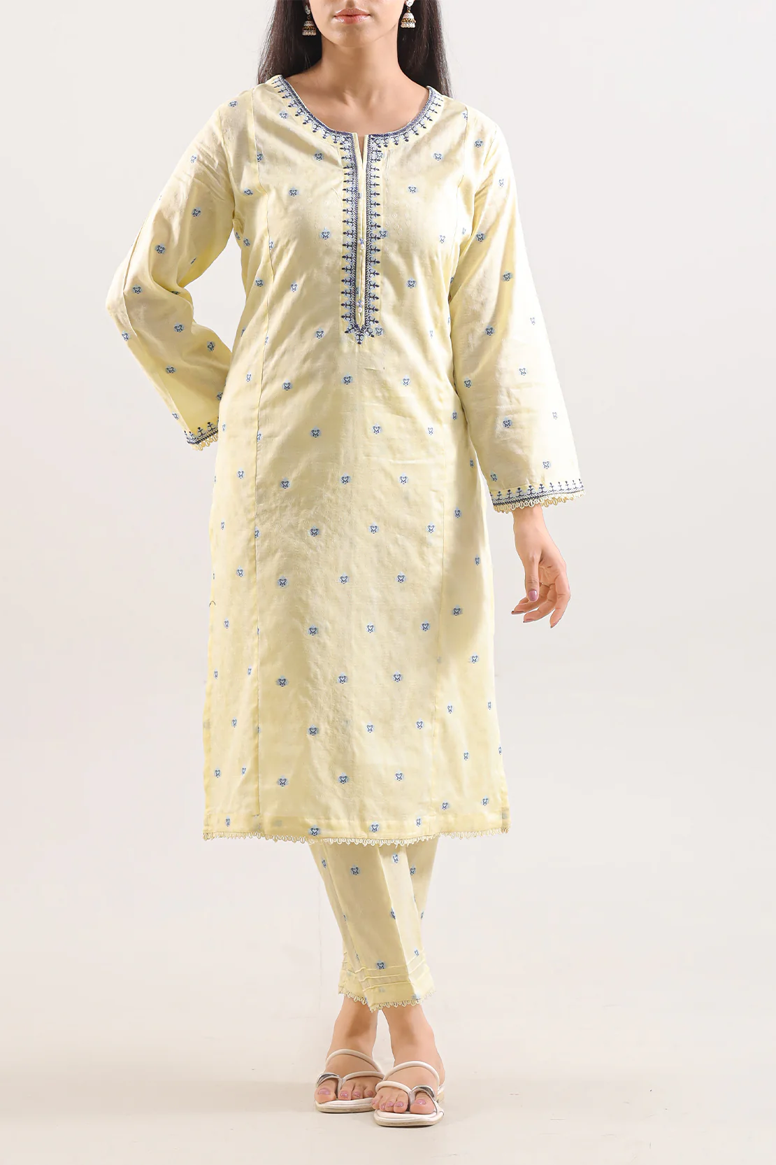 Embroidered Cotton Jacquard Stitched 2 Piece (Shirt/Trouser) - Image 3