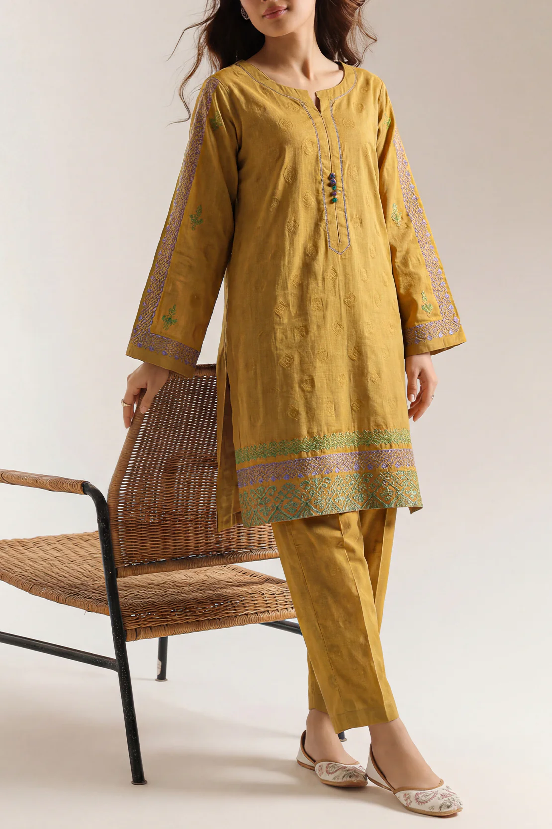 Embroidered Cotton Jacquard Stitched 2 Piece (Shirt/Trouser)