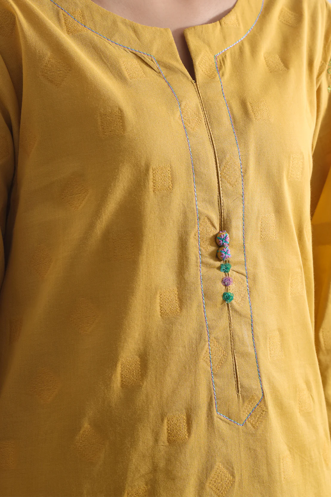 Embroidered Cotton Jacquard Stitched 2 Piece (Shirt/Trouser) - Image 3
