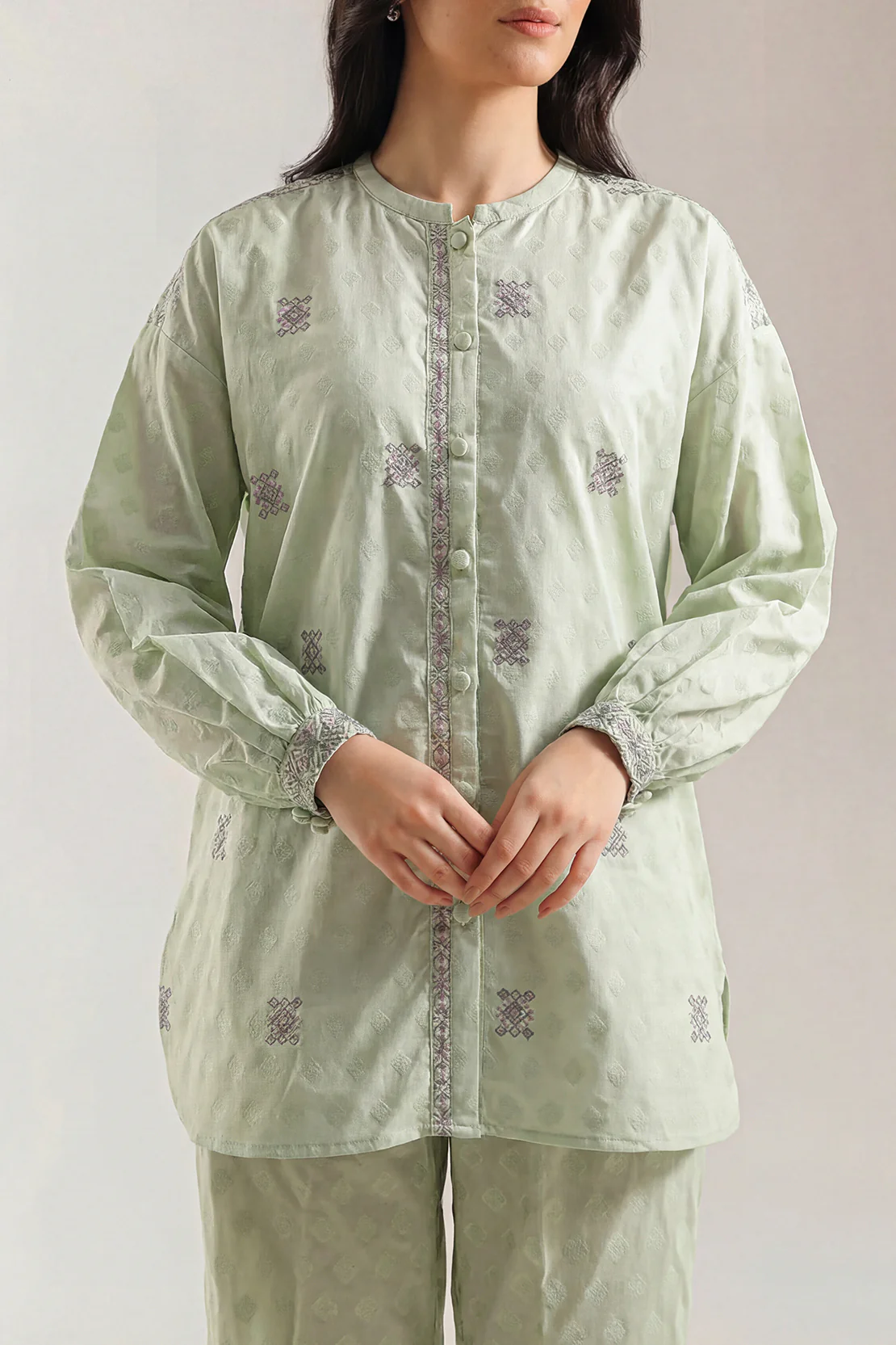 Embroidered Cotton Jacquard Stitched 2 Piece (Shirt/Trouser) - Image 2