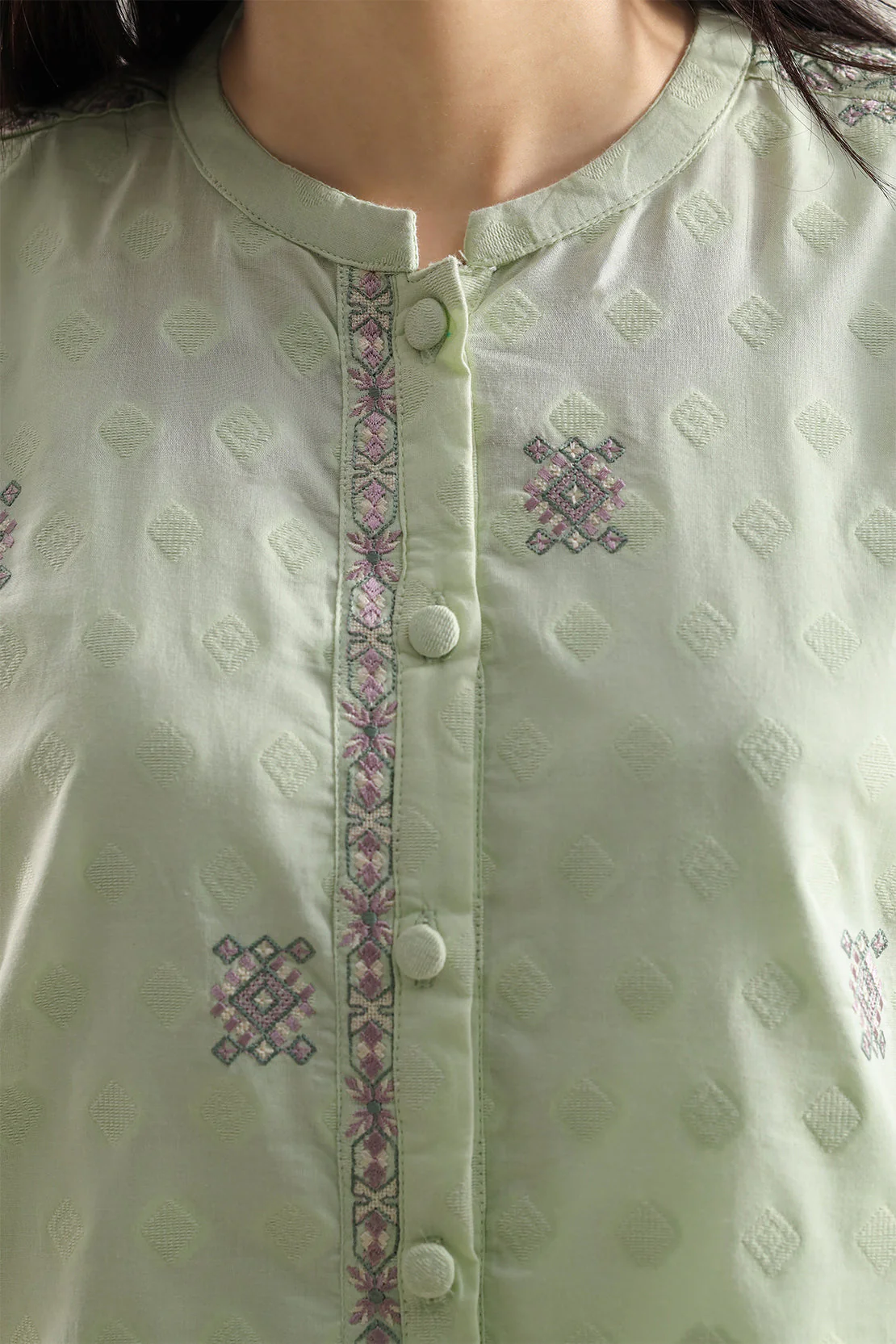 Embroidered Cotton Jacquard Stitched 2 Piece (Shirt/Trouser) - Image 3