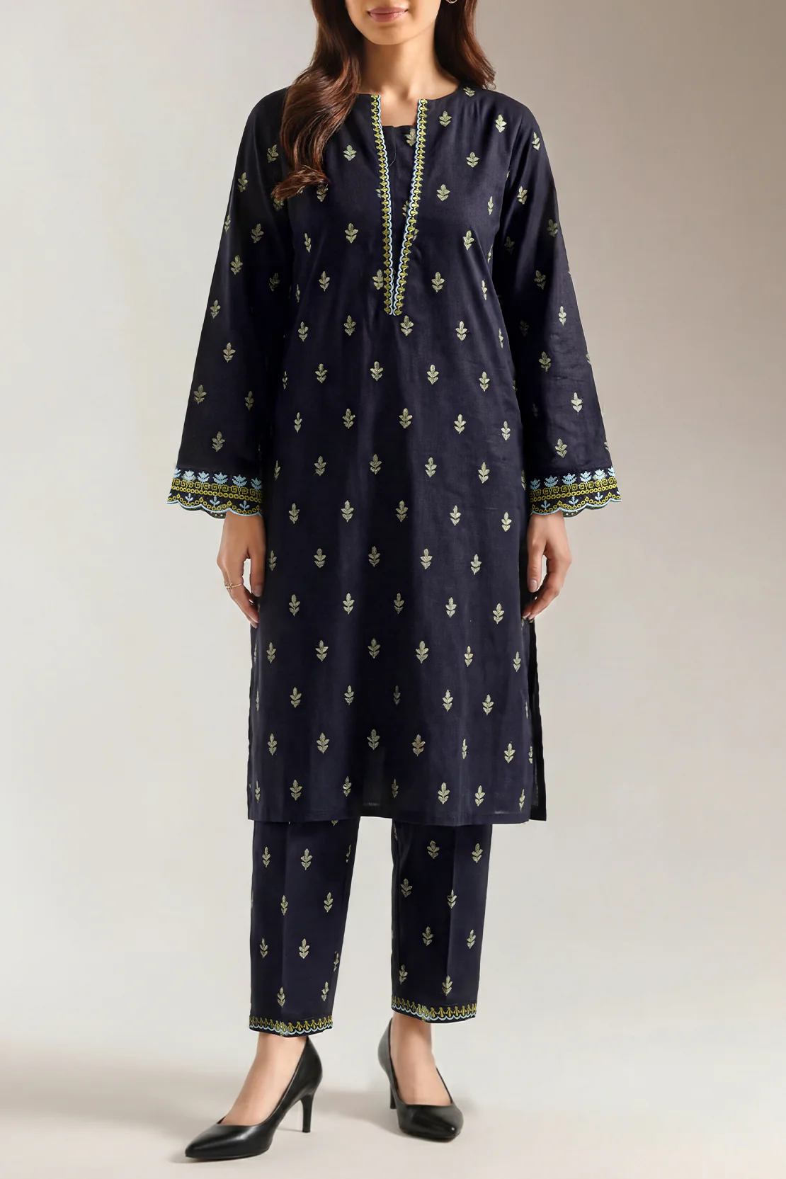 Embroidered Cotton Jacquard Stitched 2 Piece (Shirt/Trouser)