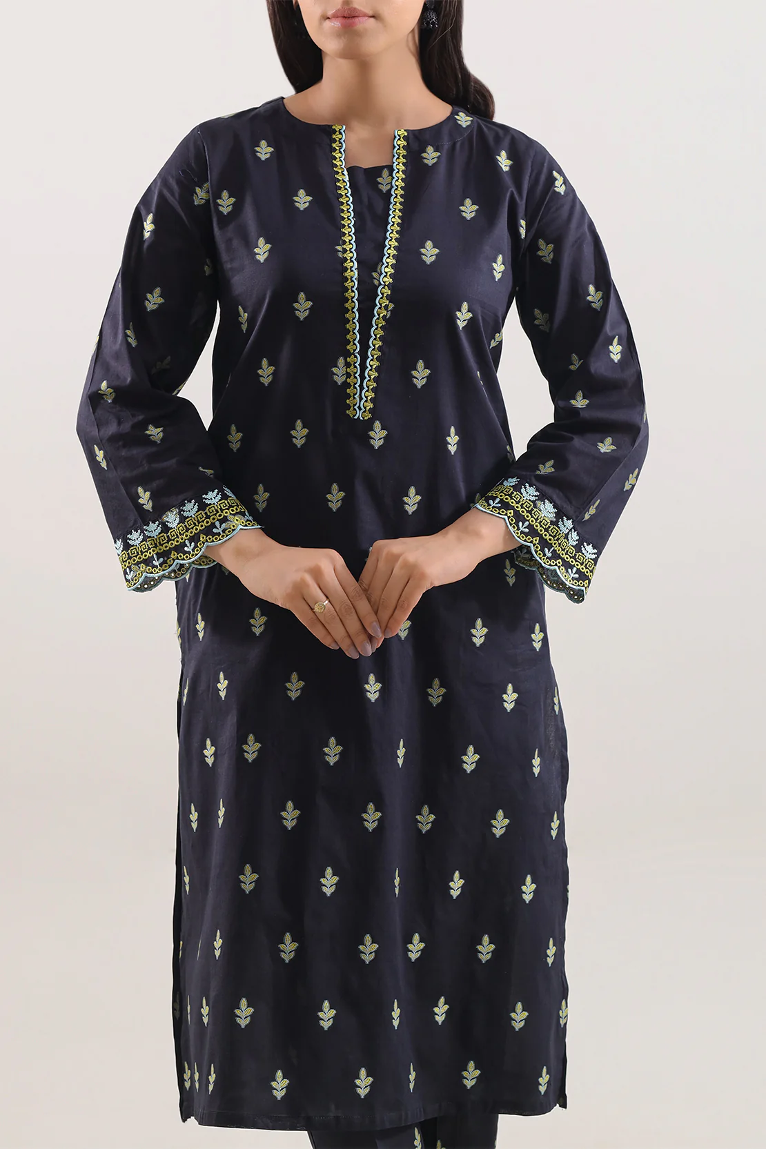 Embroidered Cotton Jacquard Stitched 2 Piece (Shirt/Trouser) - Image 2