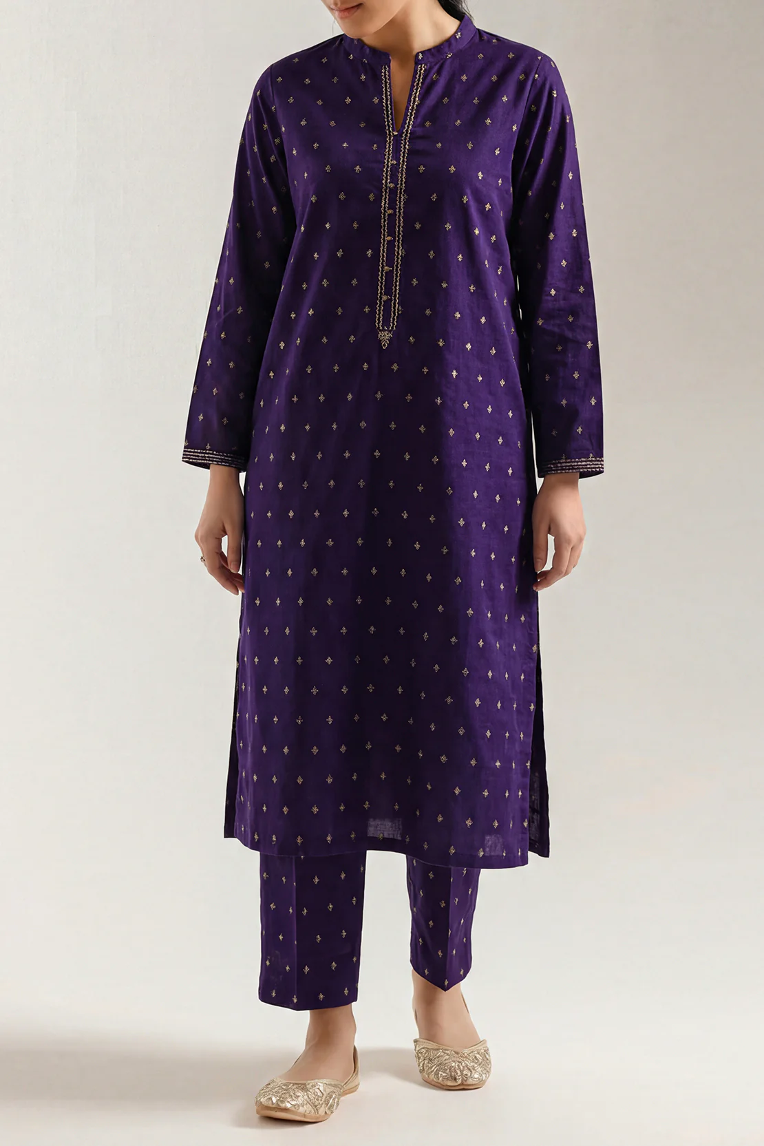 Embroidered Cotton Jacquard Stitched 2 Piece (Shirt/Trouser) - Image 2