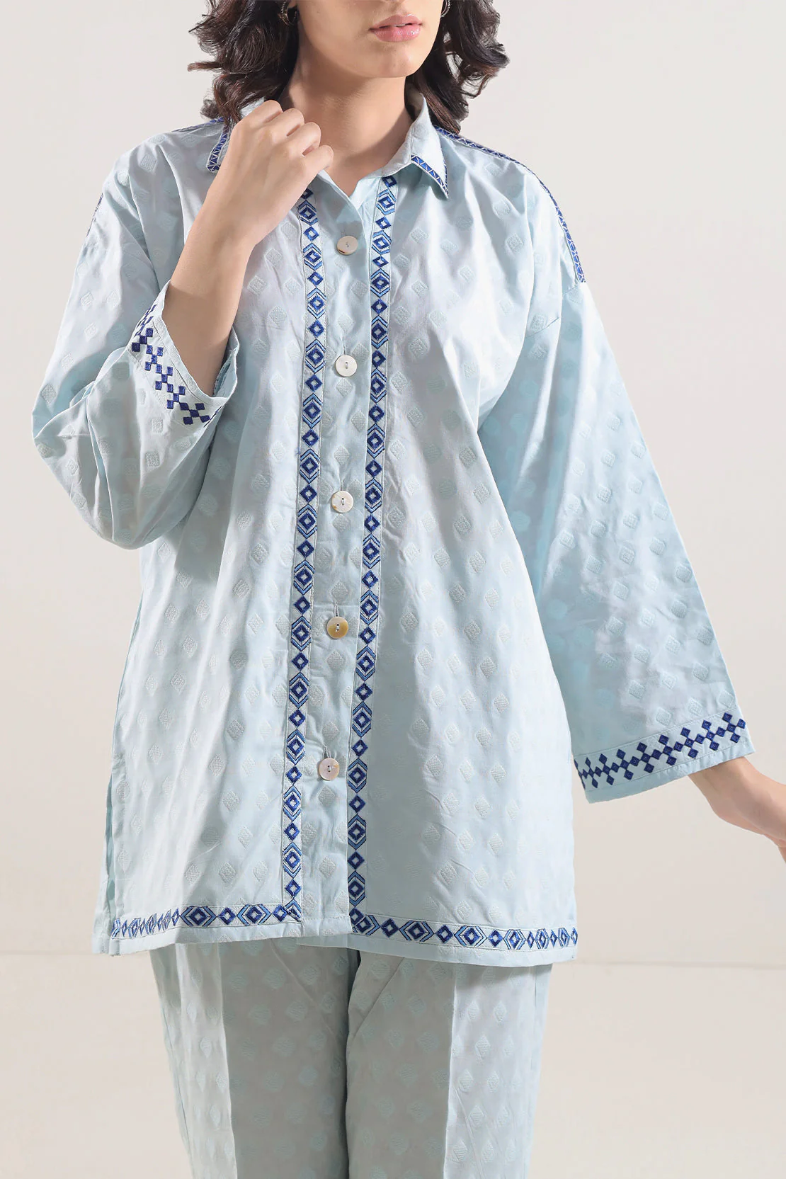 Embroidered Cotton Jacquard Stitched 2 Piece (Shirt/Trouser) - Image 2