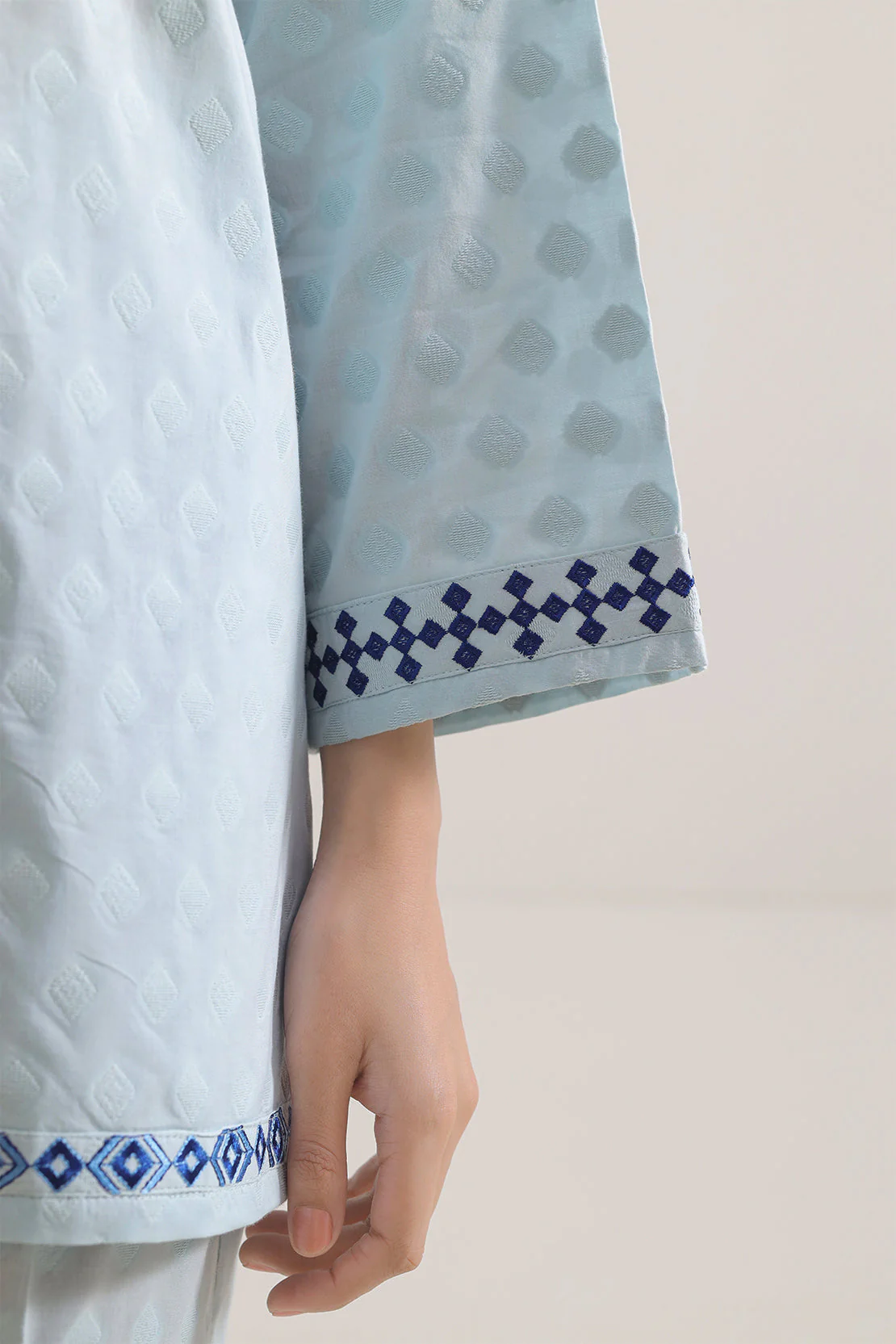 Embroidered Cotton Jacquard Stitched 2 Piece (Shirt/Trouser) - Image 3