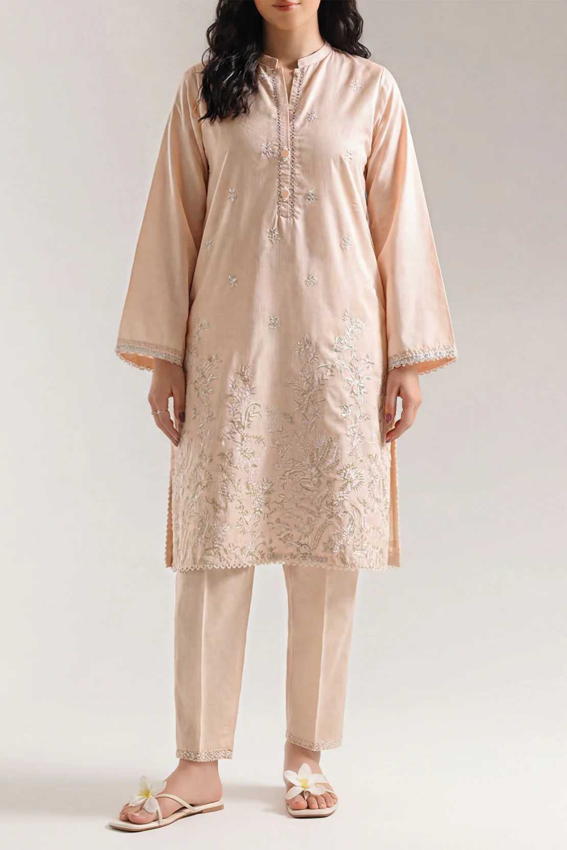 Embroidered Cotton Jacquard Stitched 2 Piece (Shirt/Trouser) - Image 2