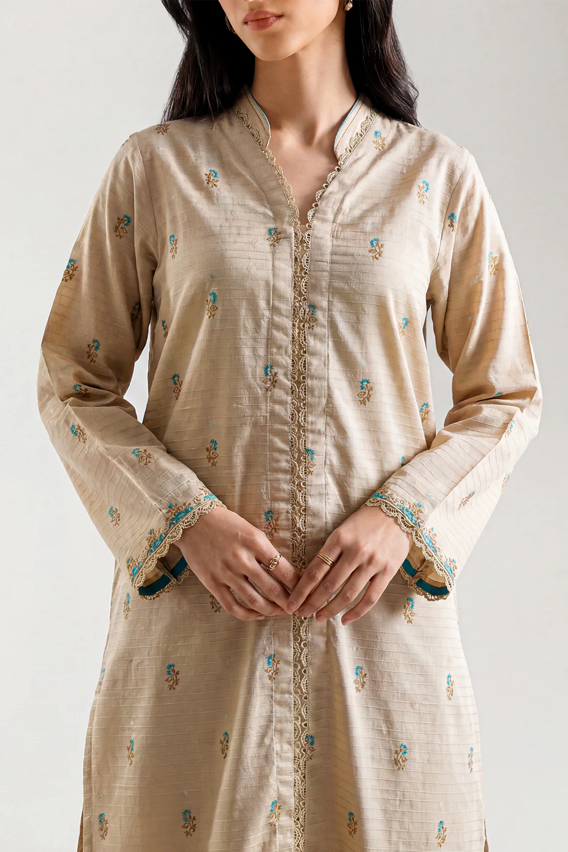 Embroidered Cotton Jacquard Stitched 2 Piece (Shirt/Trouser) - Image 2
