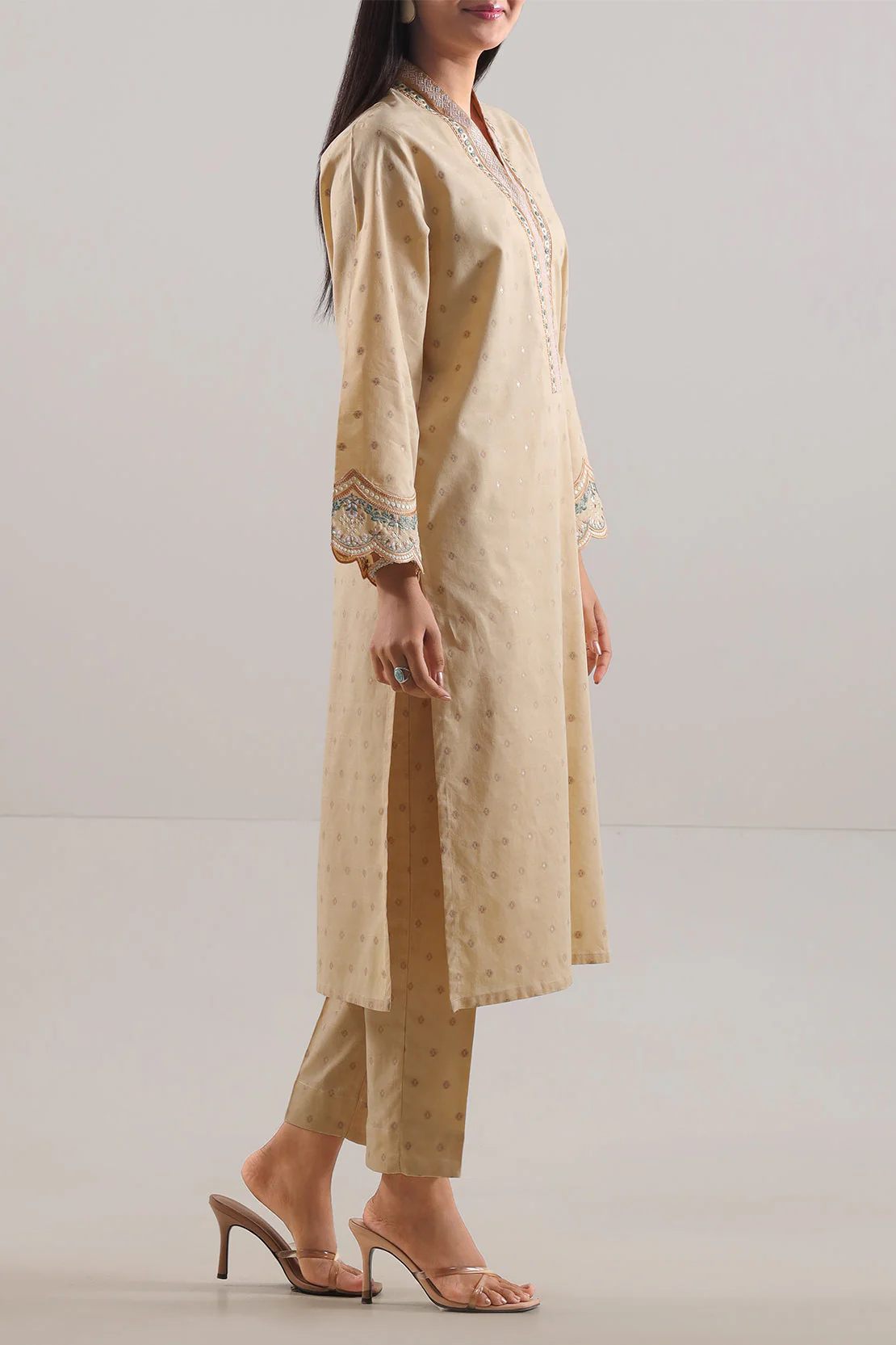 Embroidered Cotton Jacquard Stitched 2 Piece (Shirt/Trouser) - Image 3