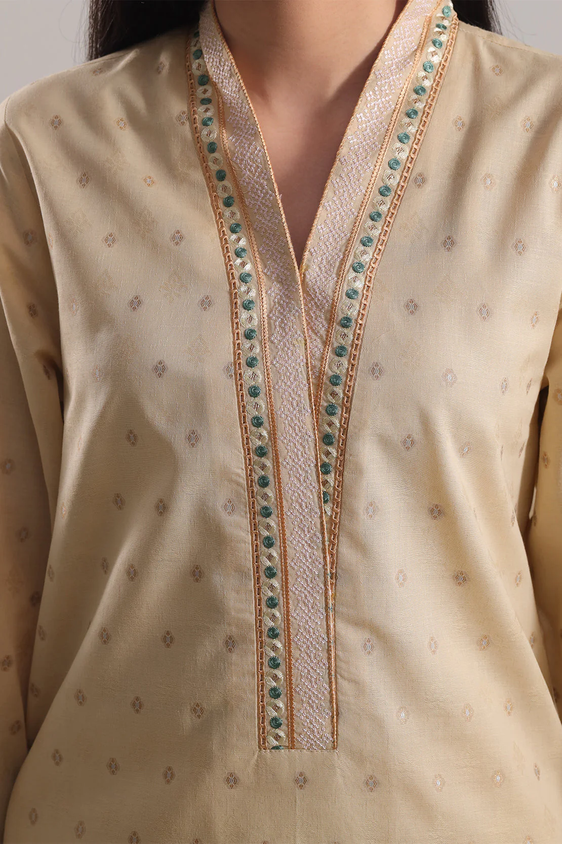 Embroidered Cotton Jacquard Stitched 2 Piece (Shirt/Trouser) - Image 4
