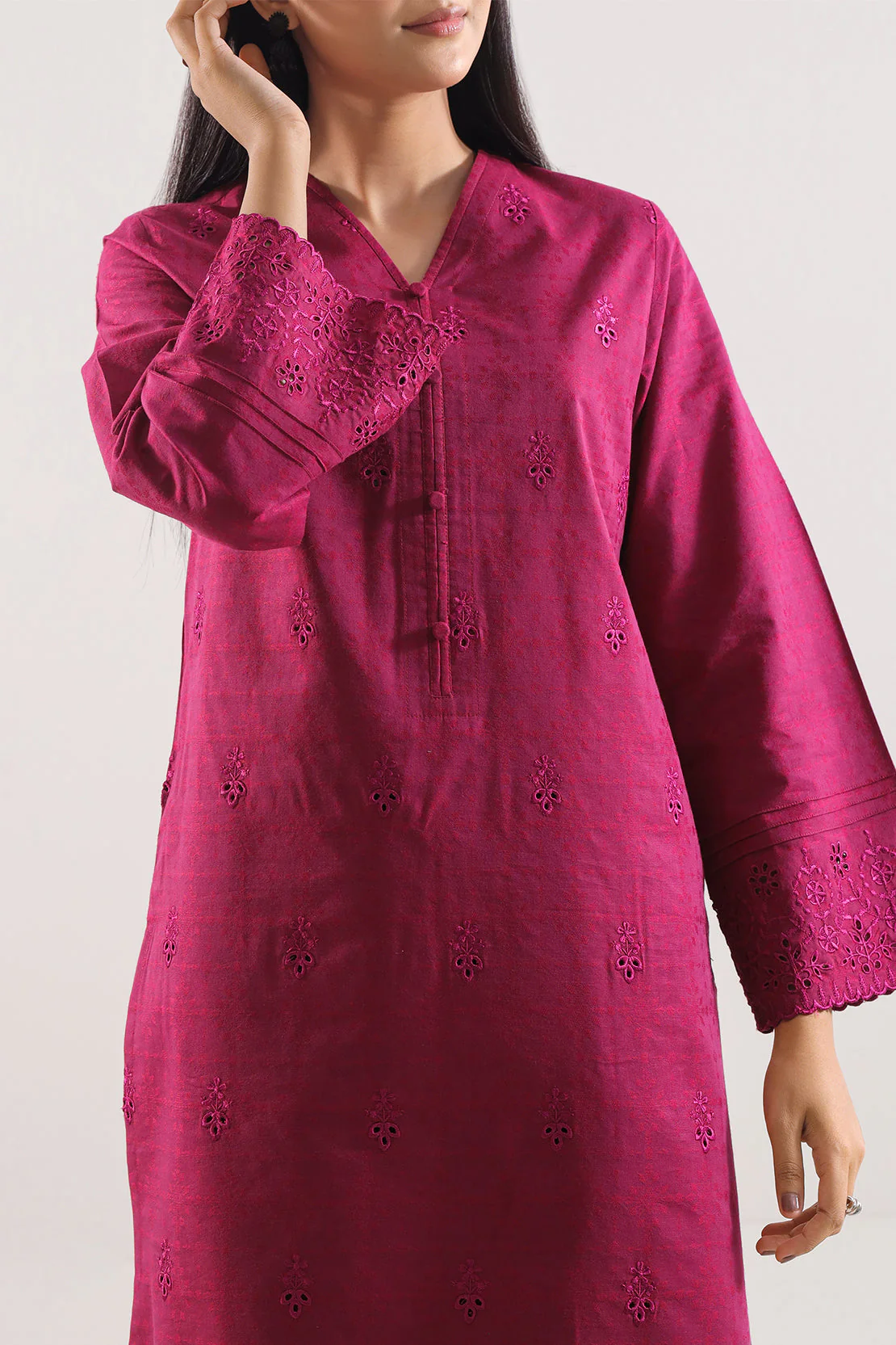 Embroidered Cotton Jacquard Stitched 2 Piece (Shirt/Trouser) - Image 2