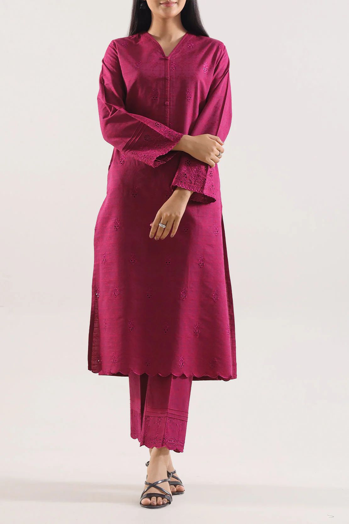 Embroidered Cotton Jacquard Stitched 2 Piece (Shirt/Trouser) - Image 3