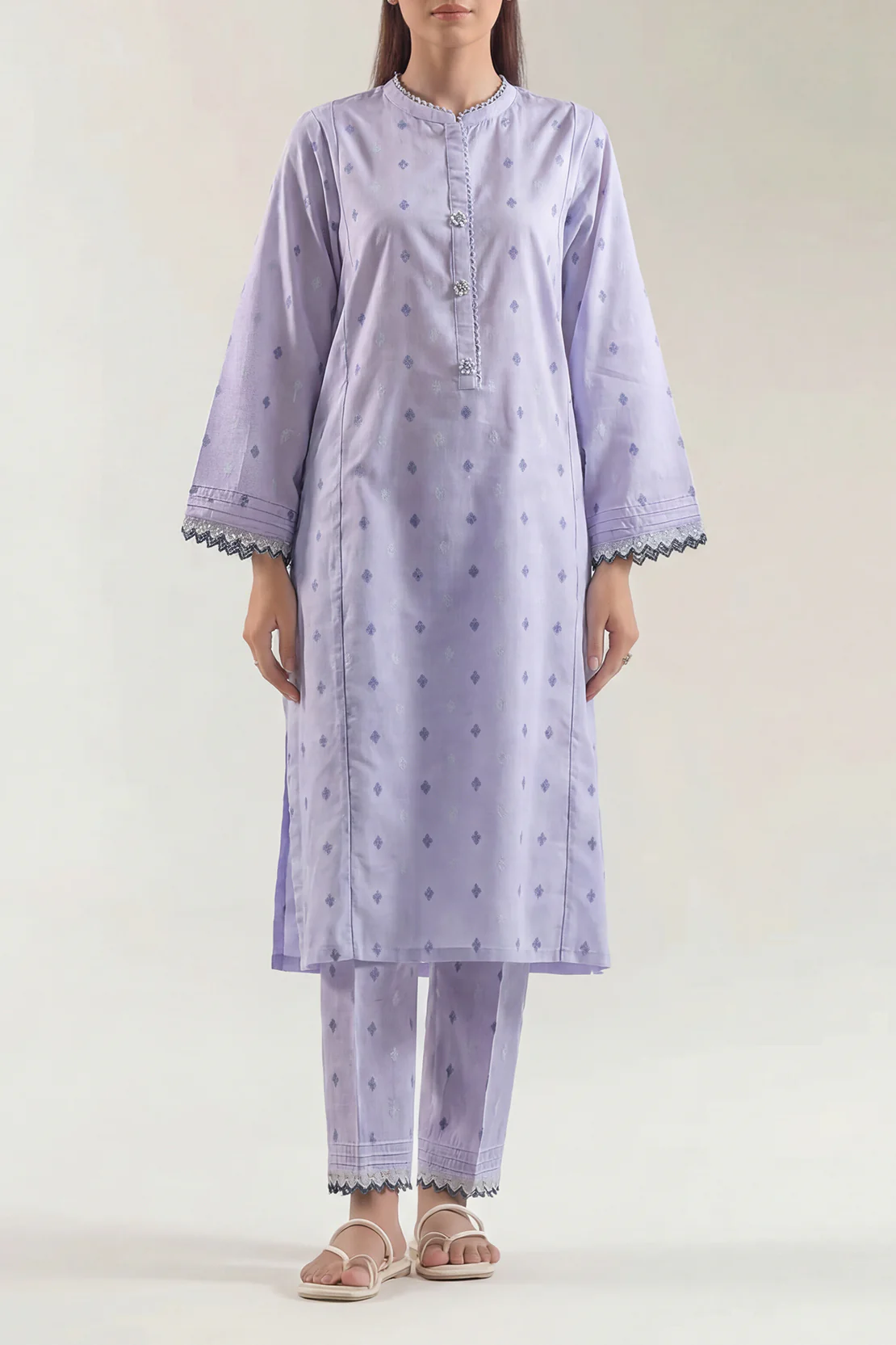 Embroidered Cotton Jacquard Stitched 2 Piece (Shirt/Trouser)